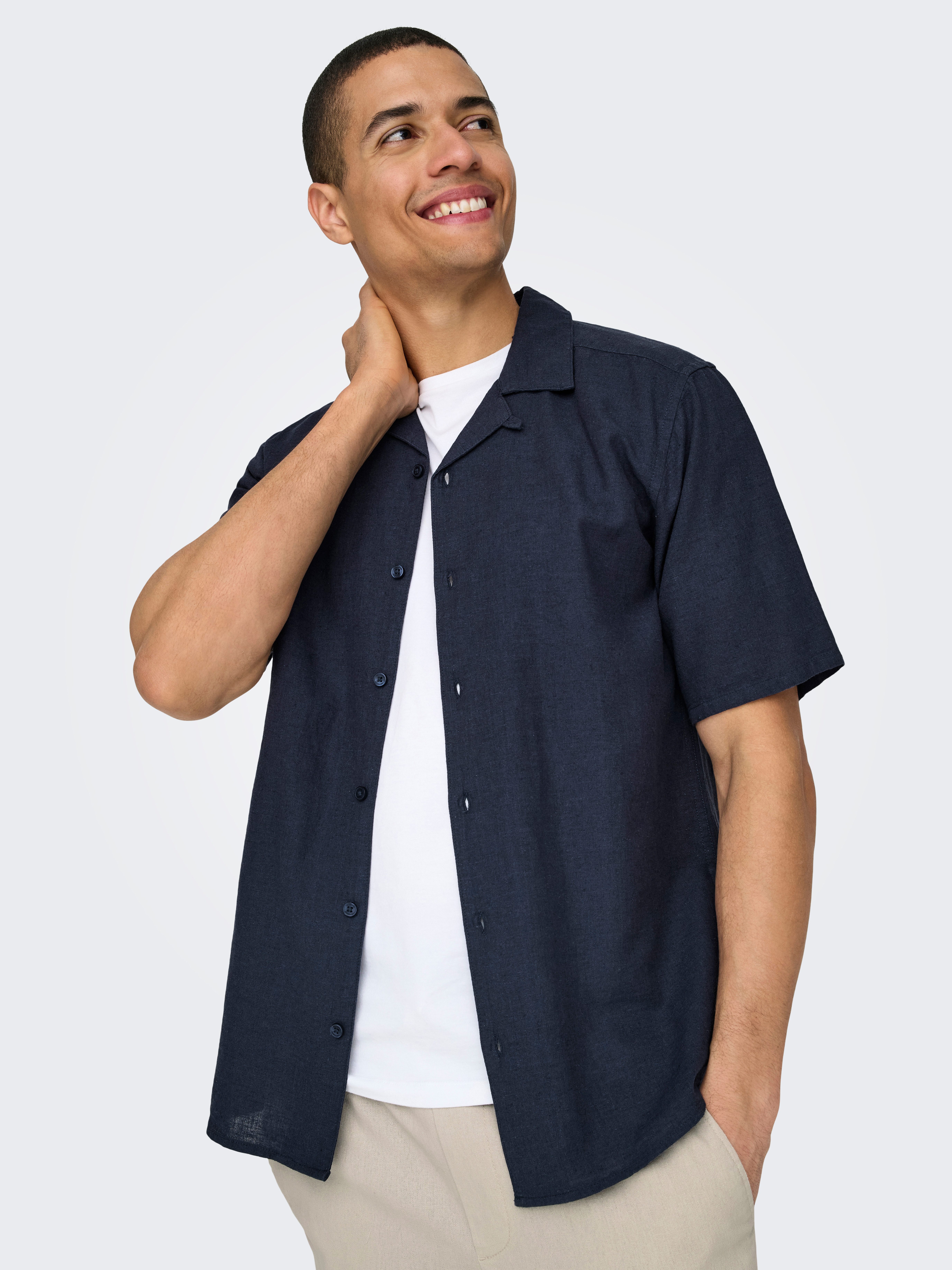 ONLY & SONS Overhemd met korte mouwen ONSCAIDEN SS SOLID RESORT LINEN NOOS