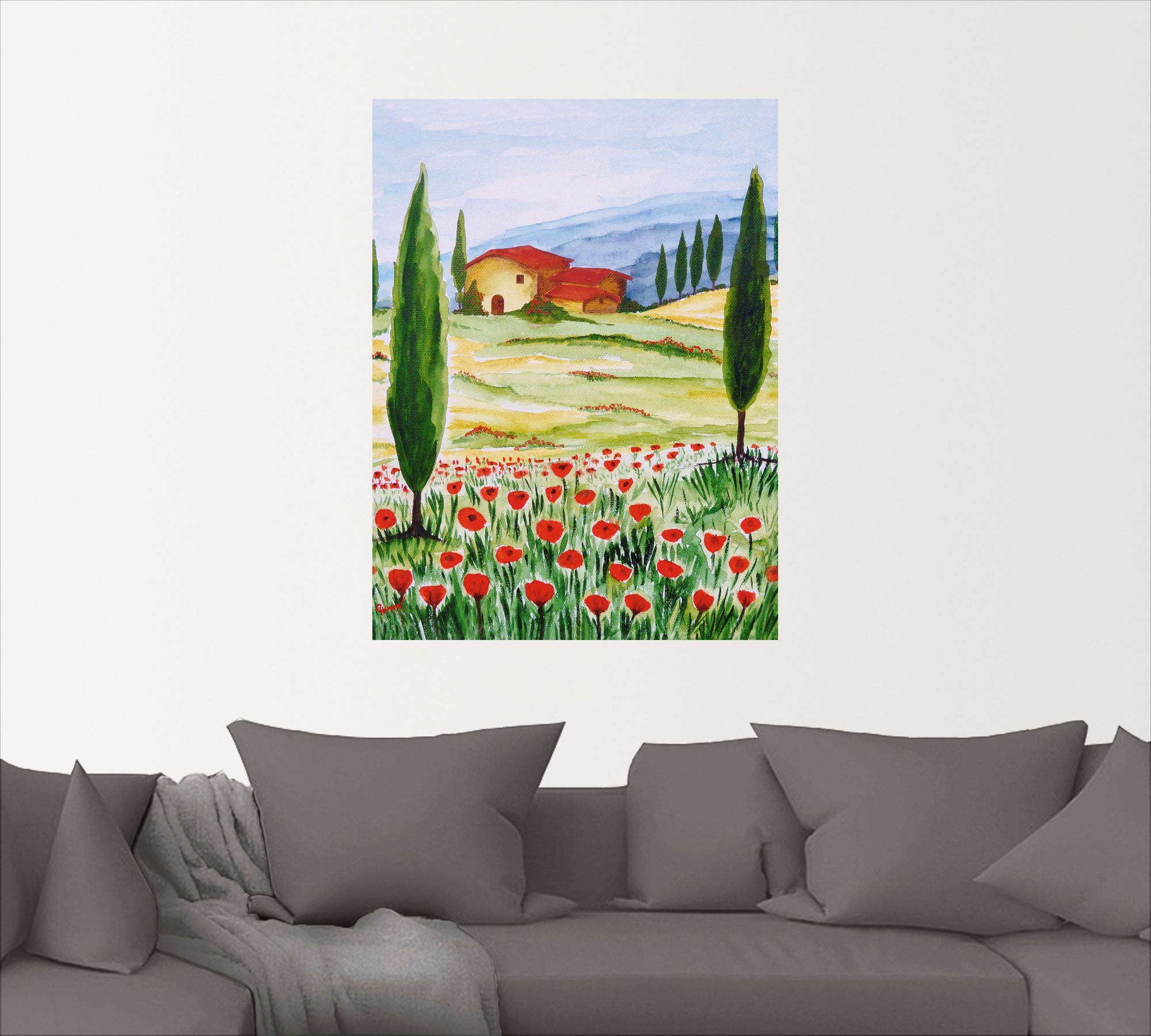 Artland Artprint Bloeiende papaver in Toscane als artprint op linnen, muursticker of poster in verschillende maten