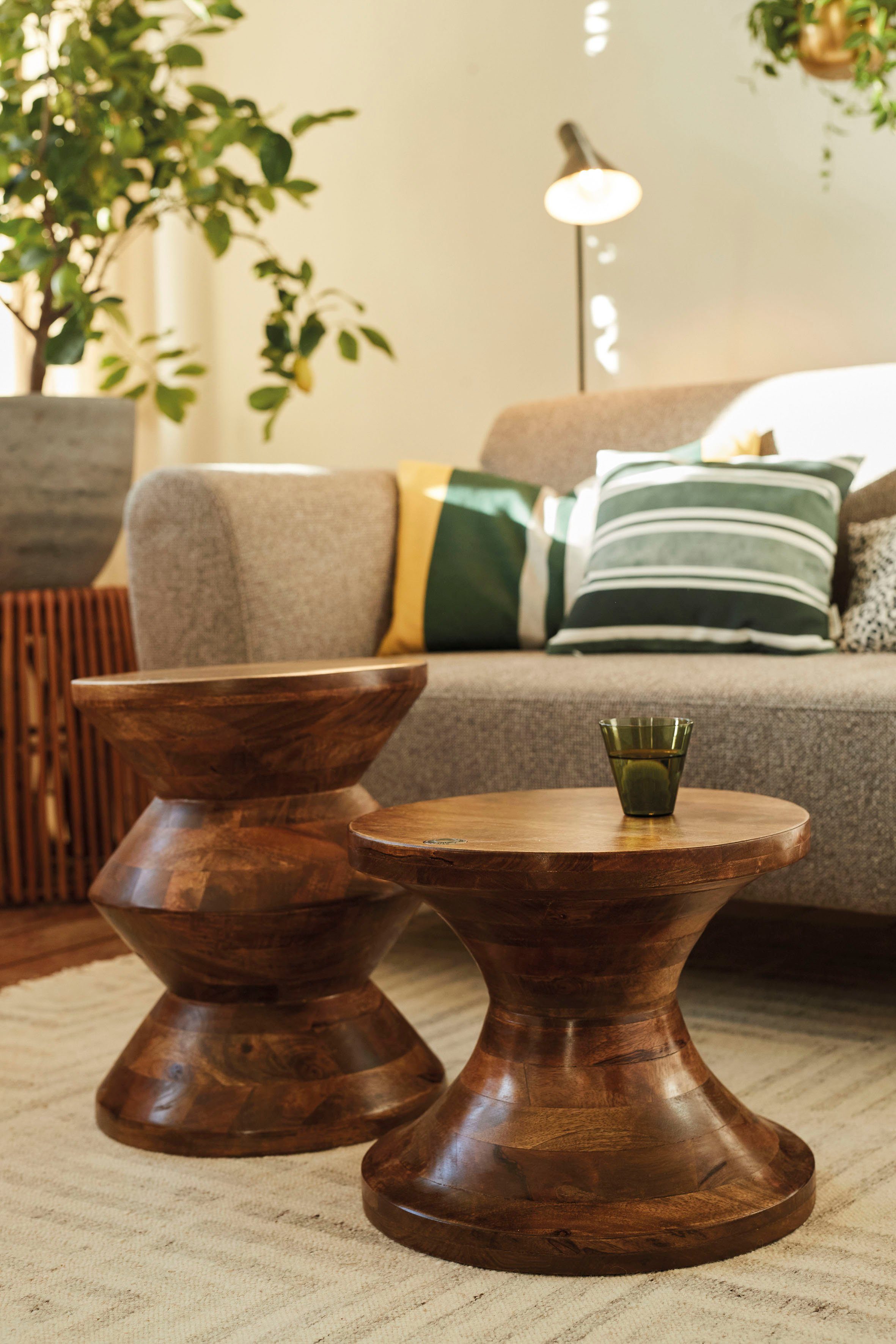 TOM TAILOR HOME Hocker T-WOOD STOOL HIGH decoratieve hocker van mangohout, met knoopdetail hockers beige