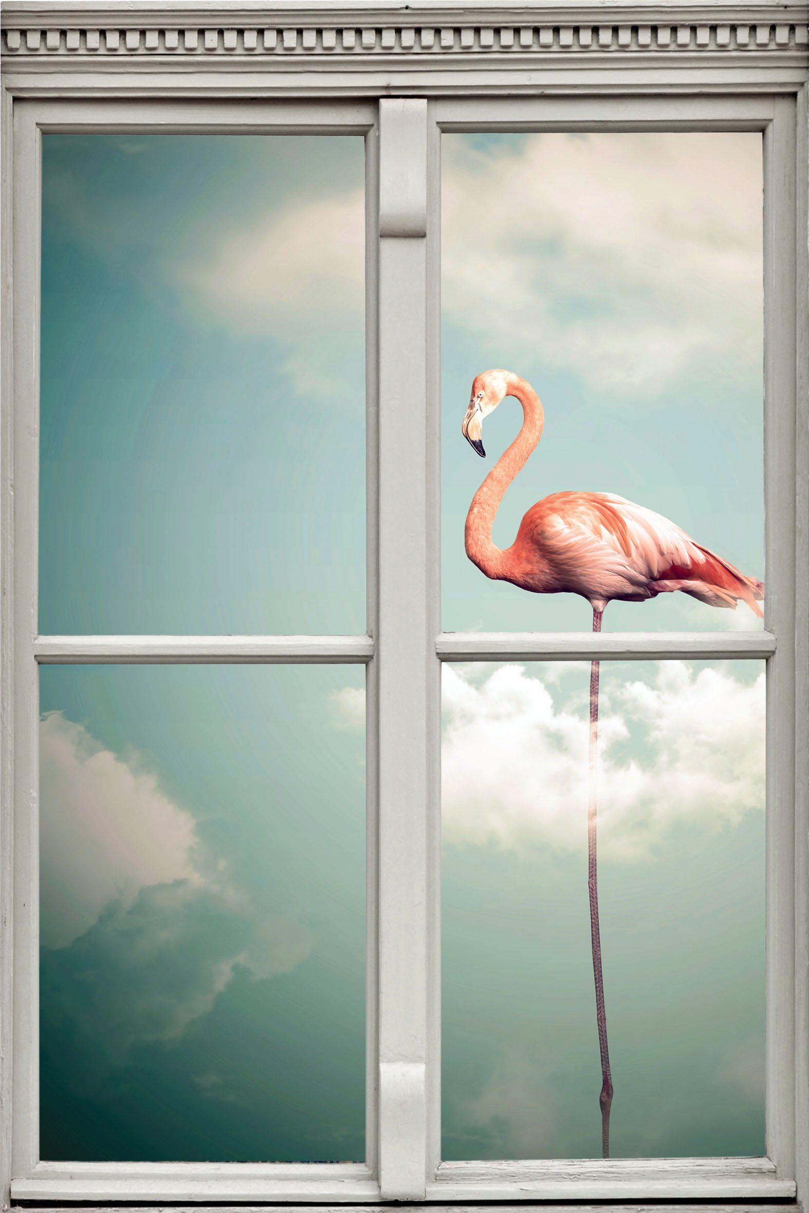 queence Wandfolie Flamingo Muursticker, muurdecoratie, zelfklevend, 3D, raam