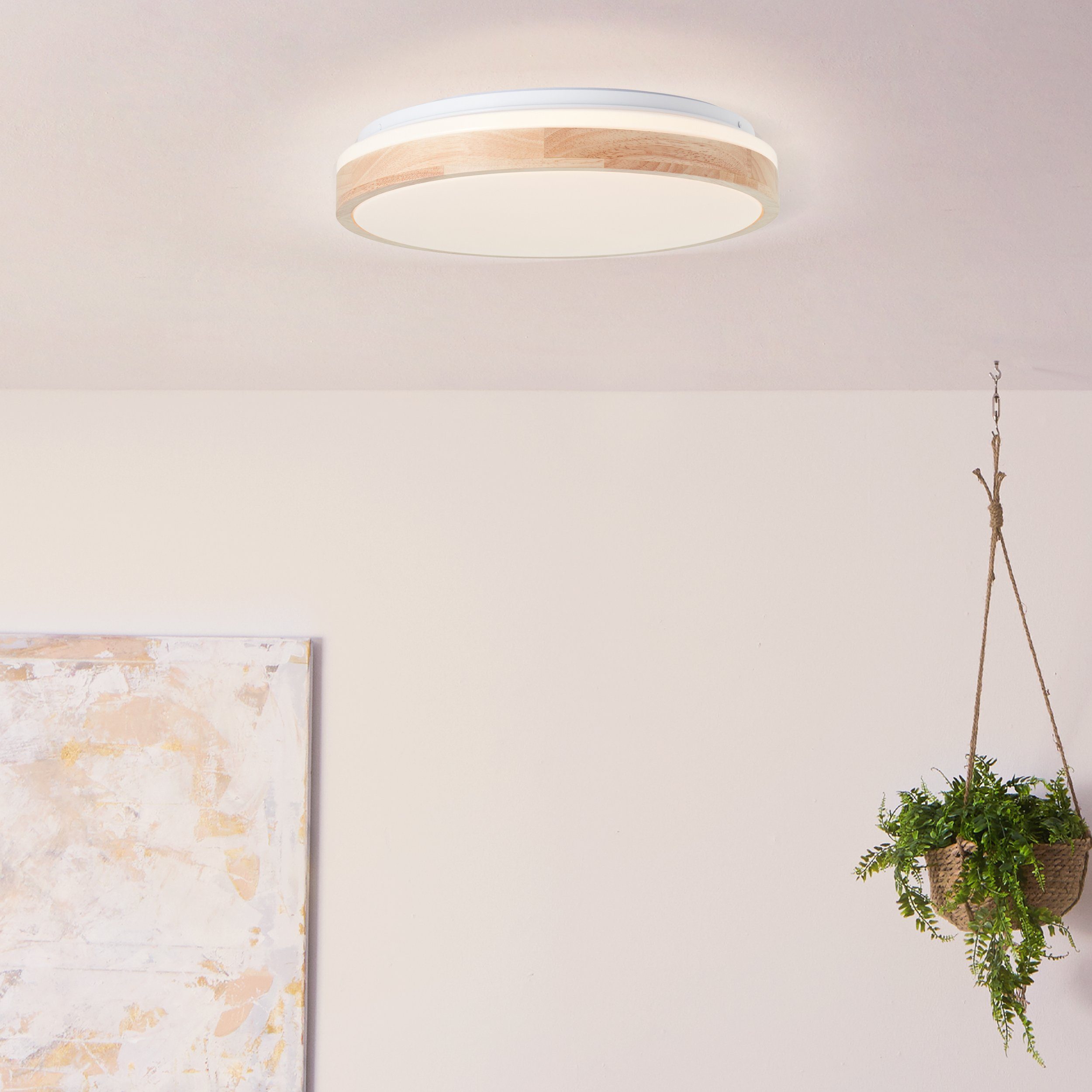 Brilliant Leuchten Led-plafondlamp Brodsky 2500 lm, ø 39 cm, metaal/hout, licht hout/wit