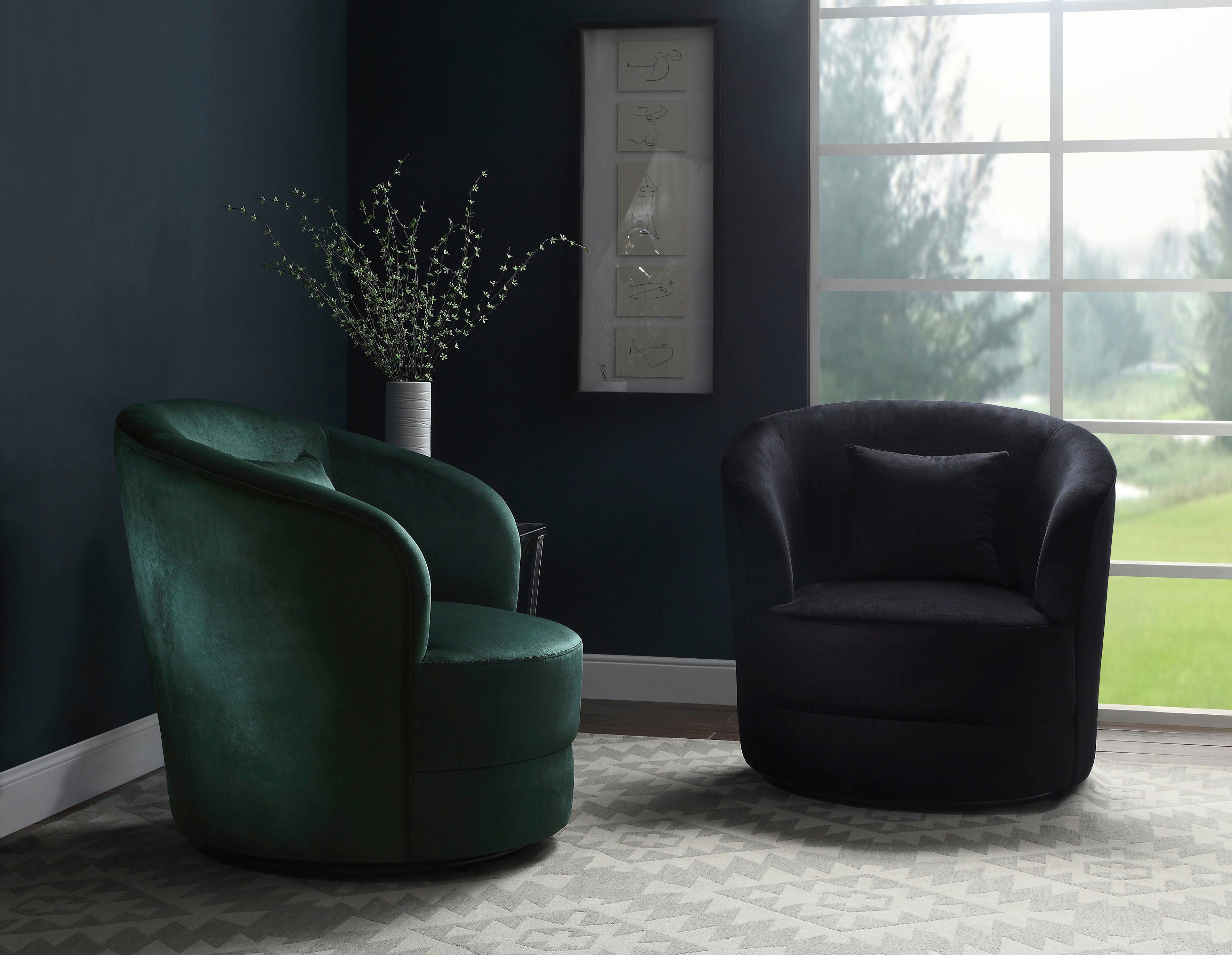 ATLANTIC home collection Draaibare fauteuil Colin 360° vrij draaiend, in fluwelen hoes, incl. sierkussen