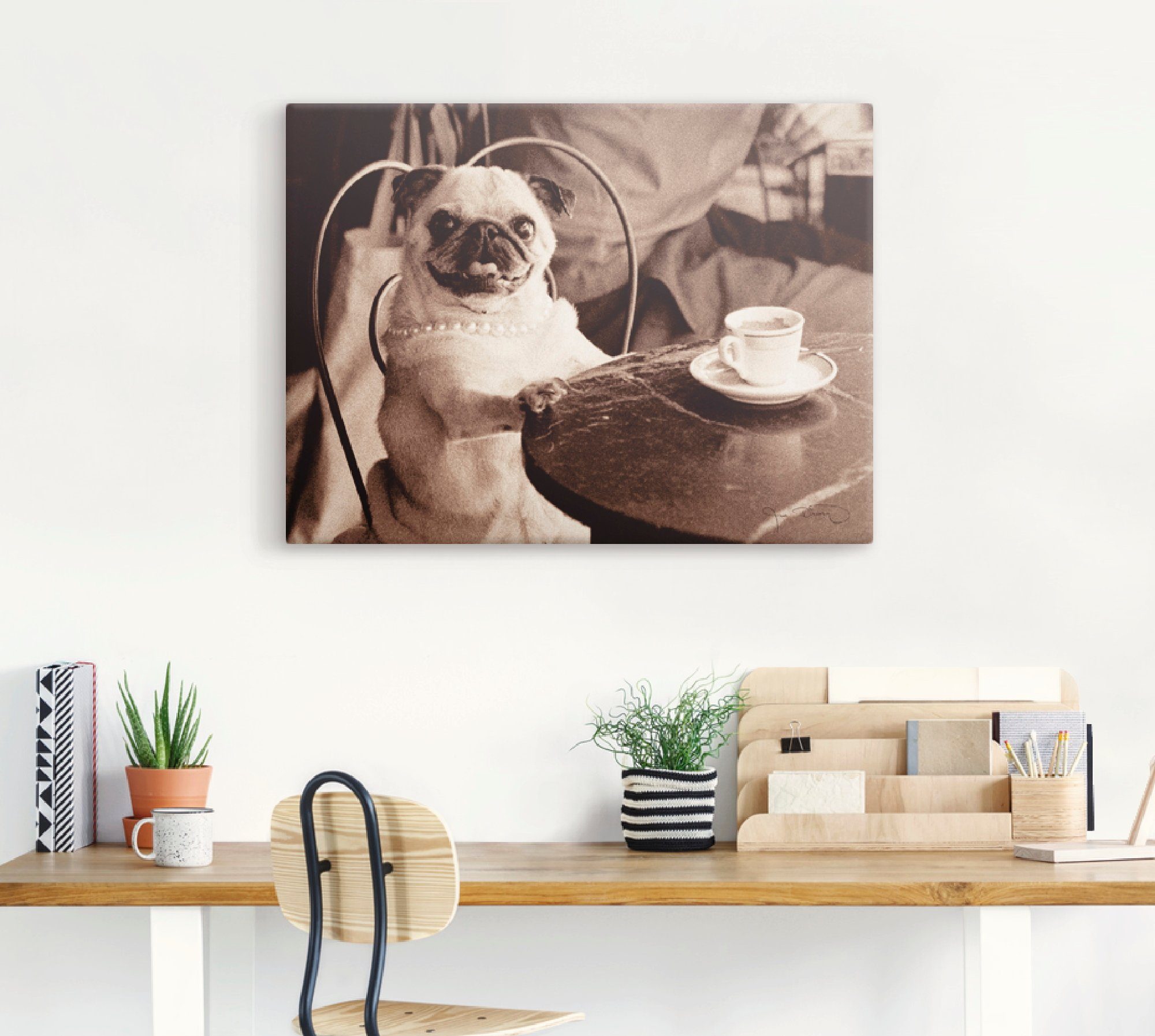 Artland Artprint Koffie mopshond als artprint op linnen, poster, muursticker in verschillende maten