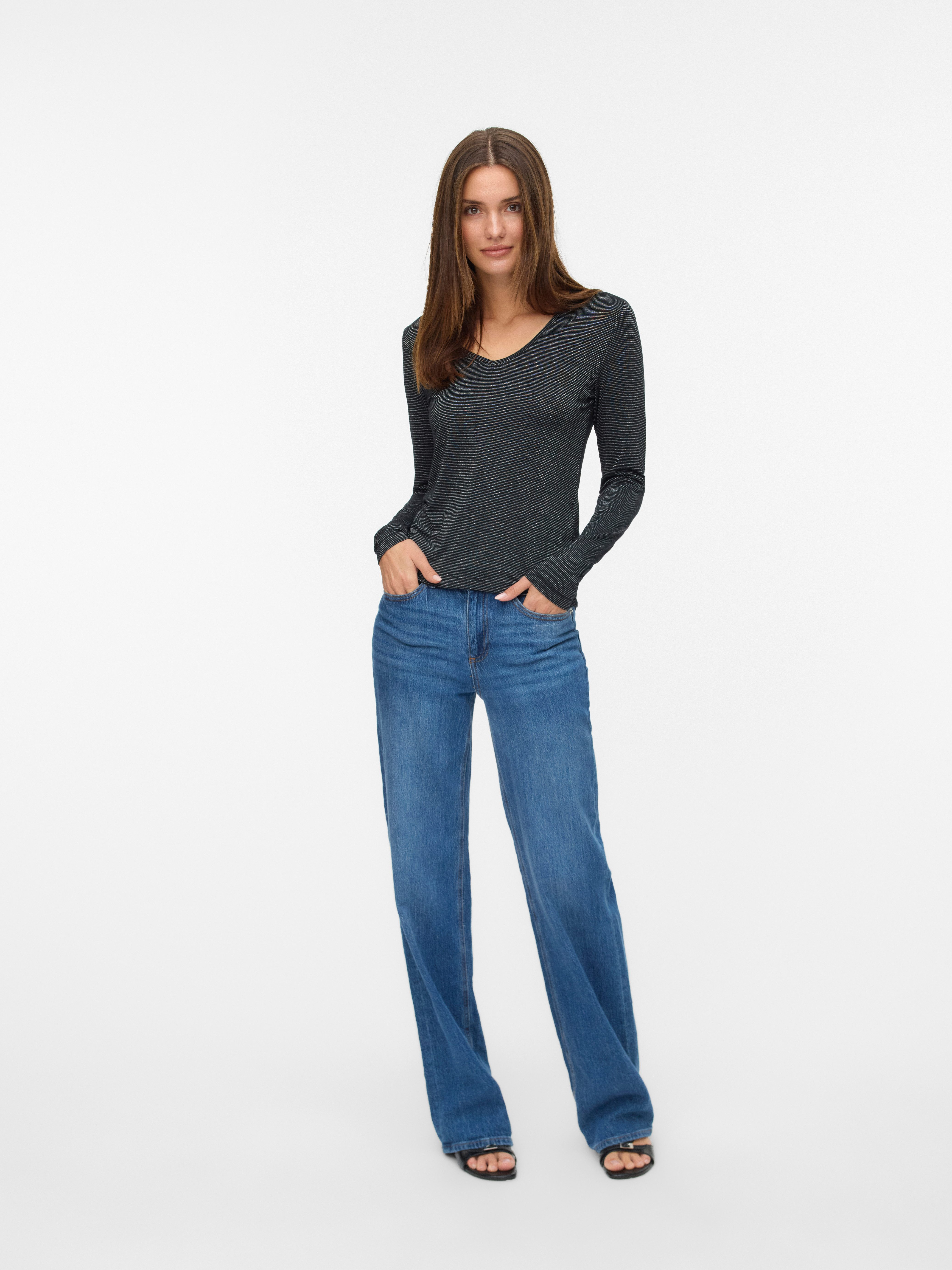 Vero Moda Shirt met lange mouwen VMLAVA GLITTER LS V-NECK TOP STRIPE NOOS