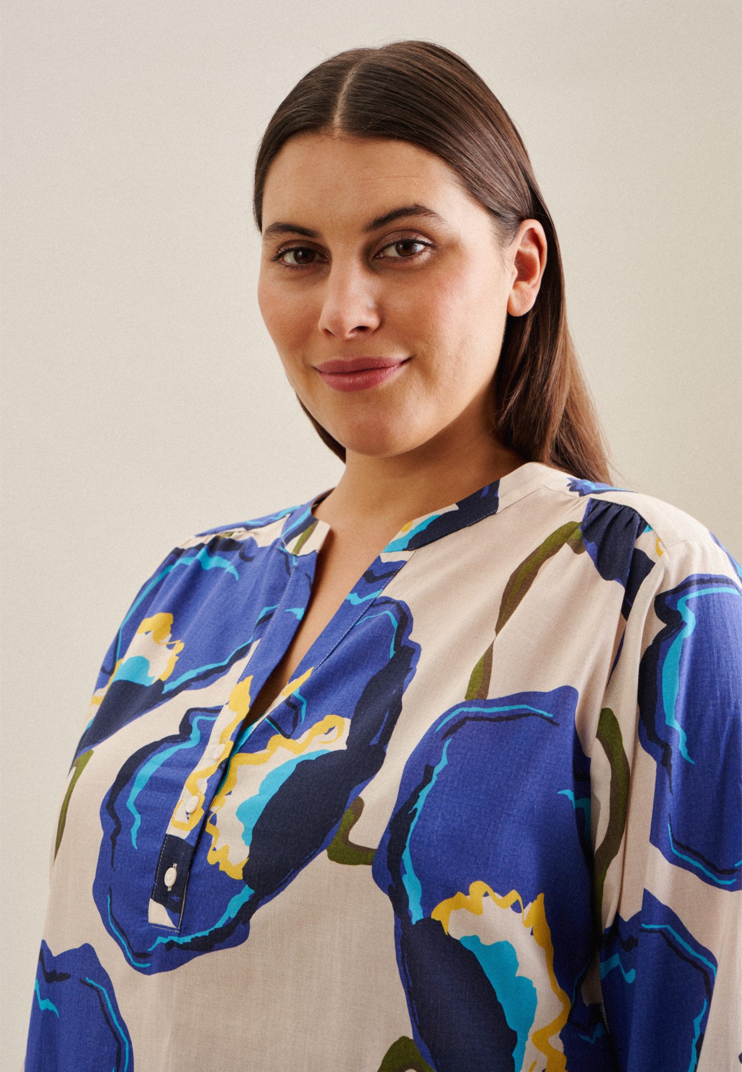 seidensticker Klassieke blouse Zwarte roos Tuniek bloemmotief