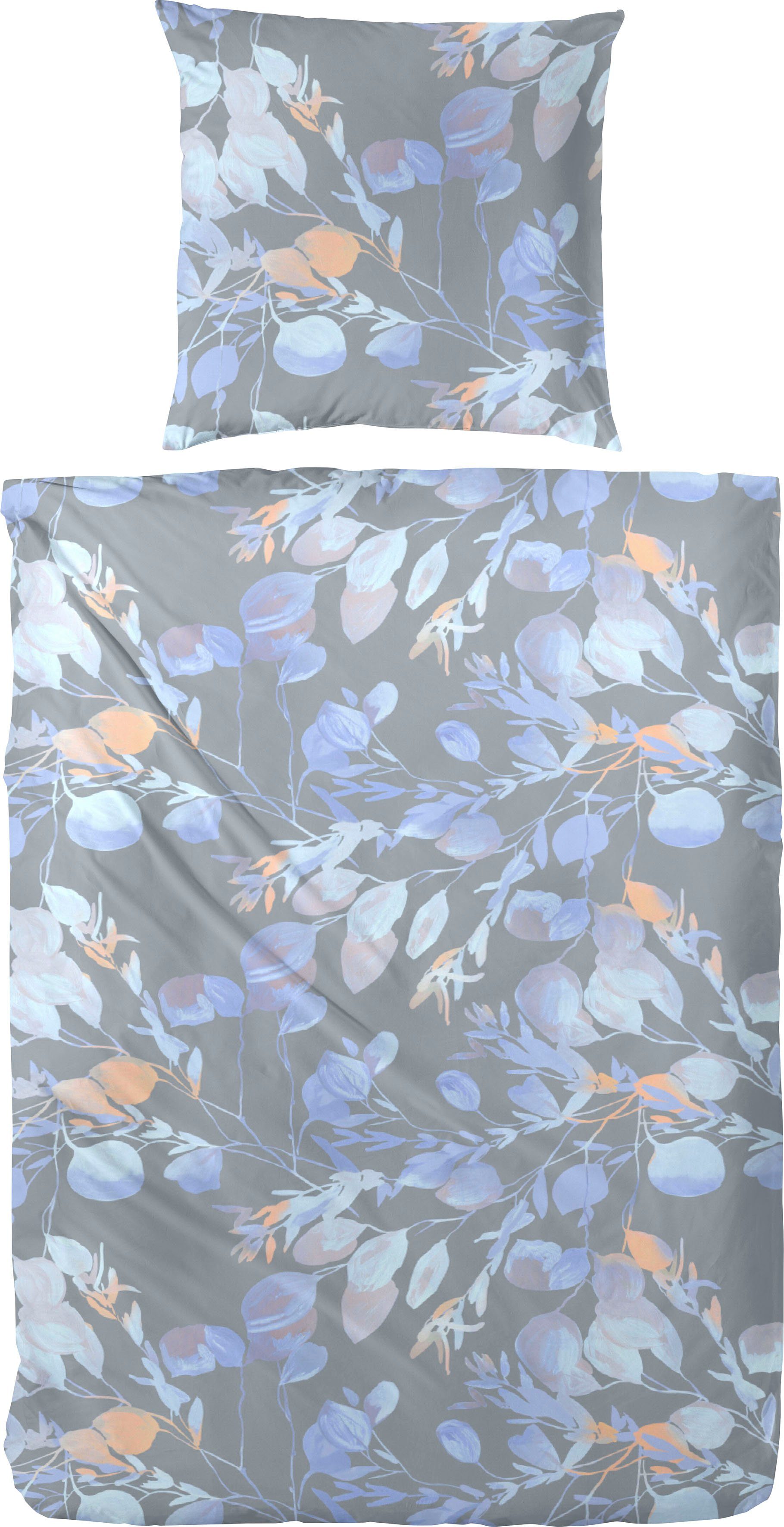 Primera Overtrekset Bio-Renforce Willow met fijne bloemen en bladeren (2-delig) dekbedovertrekken blauw
