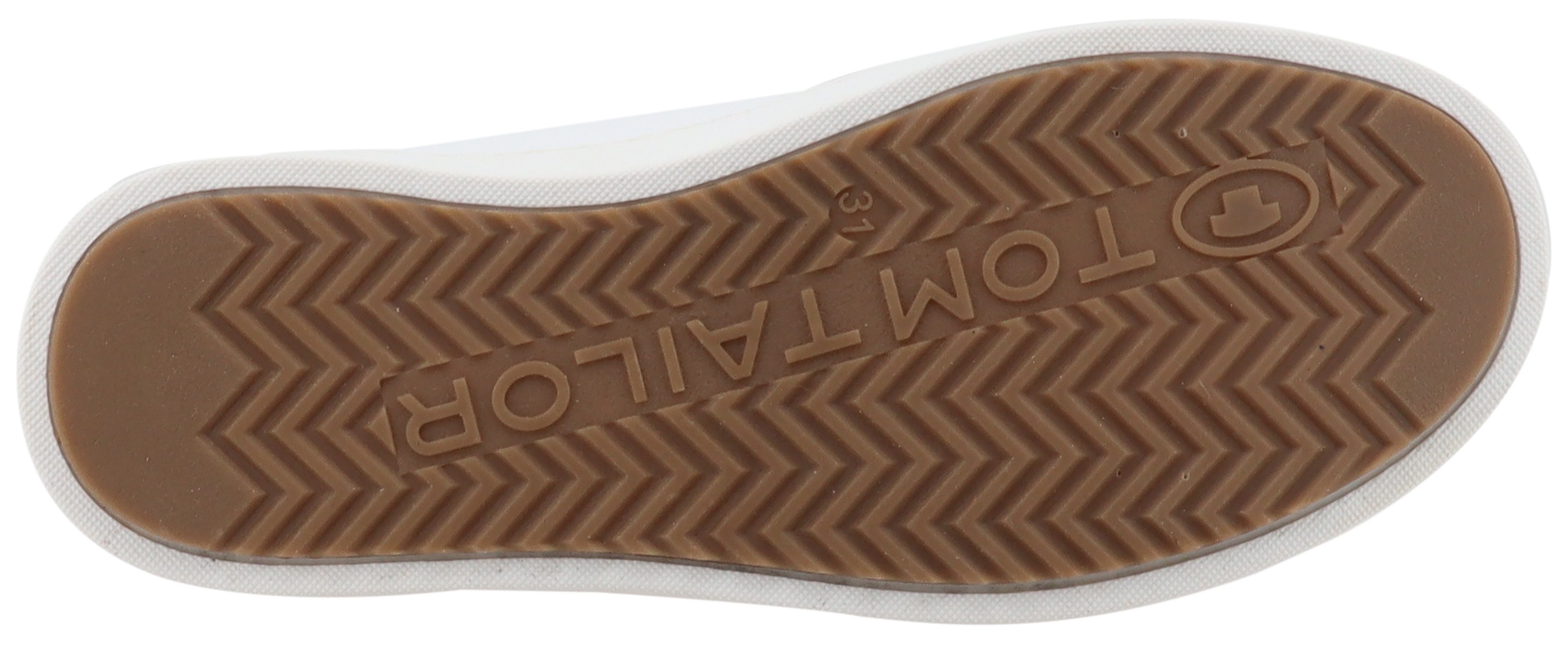 Tom Tailor Plateausneakers , vrijetijdsschoen, lage schoen, veterschoen met schattige hartjesprint