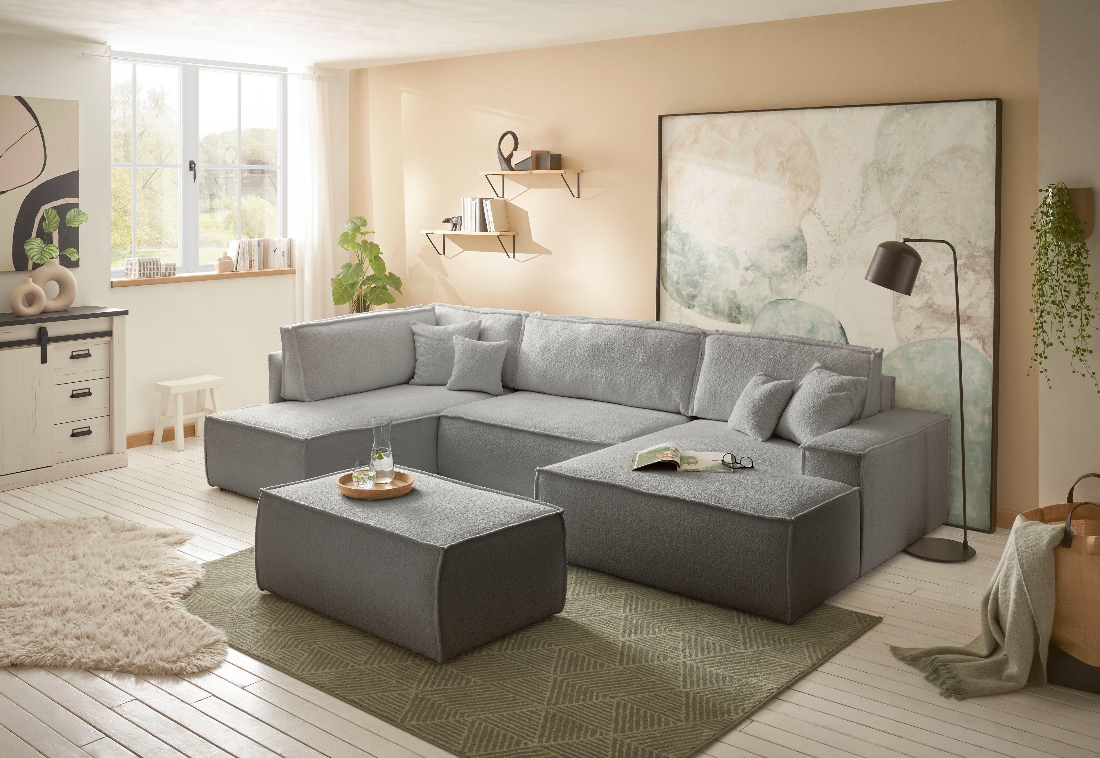 andas Zithoek FINNLEY U-model XXL 329 cm, bedbank, slaapfunctie m. bedkist
