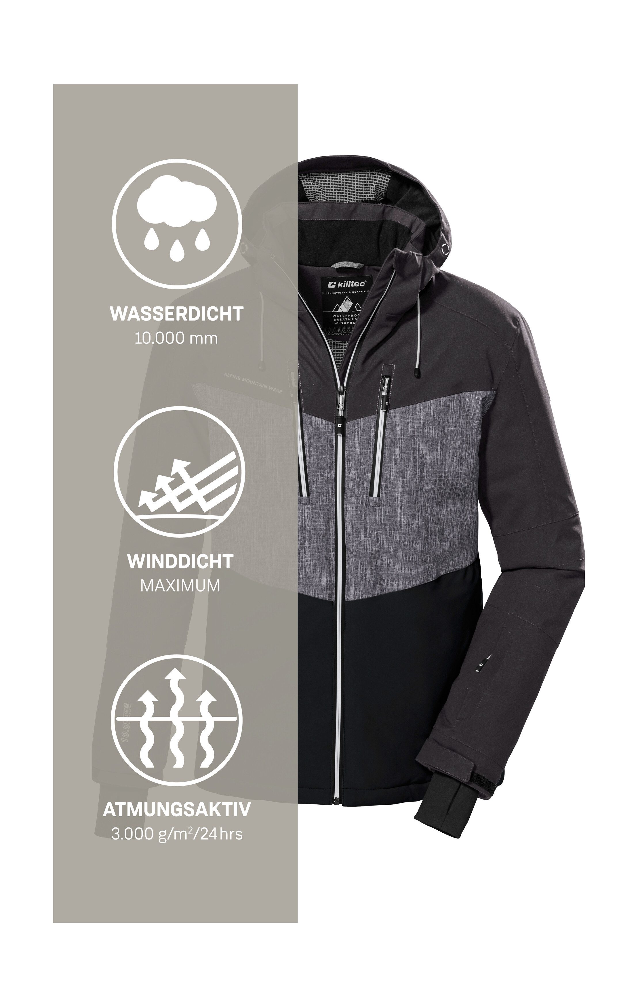 Killtec Ski-jack KSW 45 MN SKI JCKT Trendy, waterdichte ski-jas met afneembare kap en sneeuwvanger