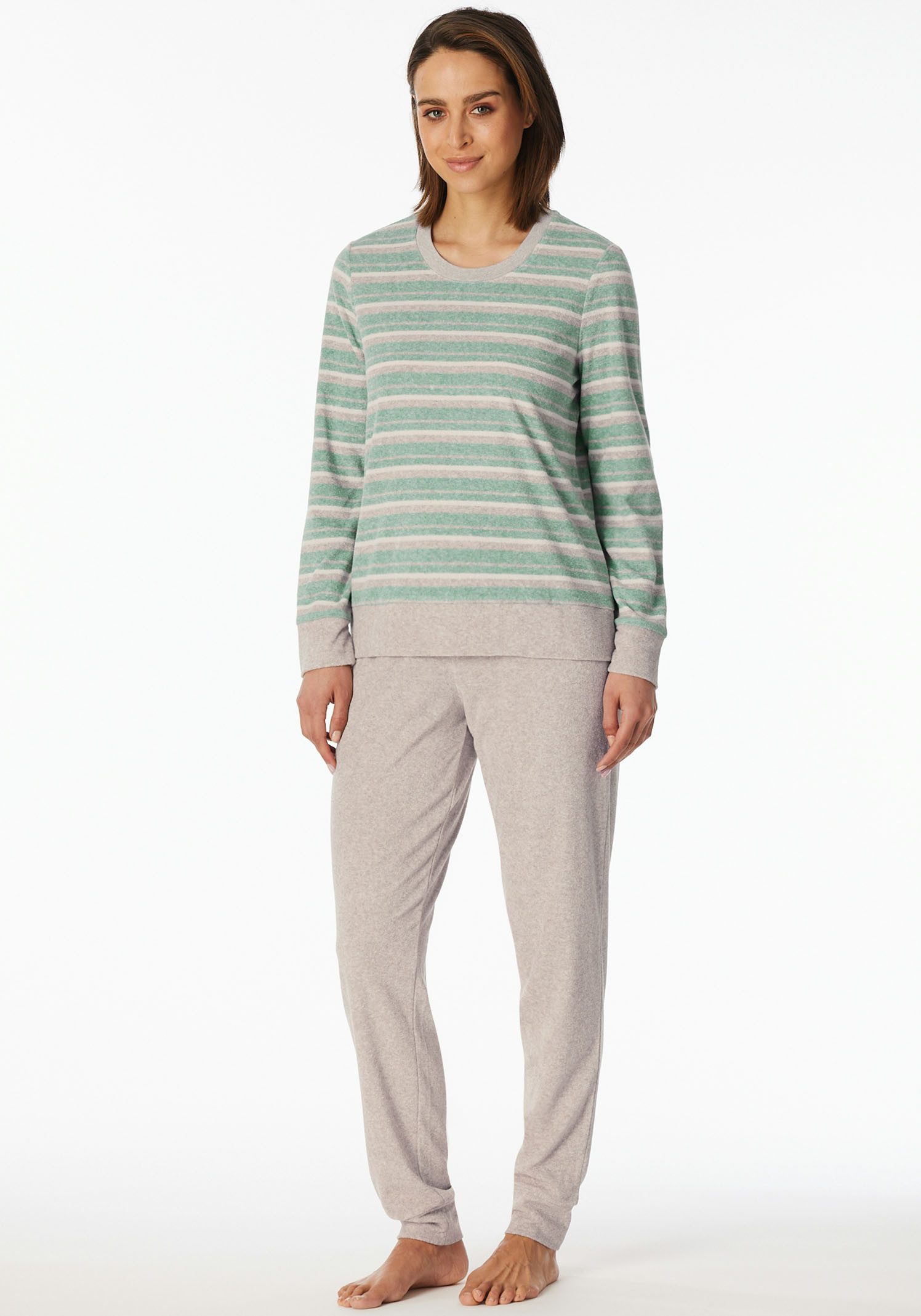 Schiesser Pyjama Casual Essentials met contrastbeleg bij de hals (2-delig) dames nachtkleding maat 50 groen