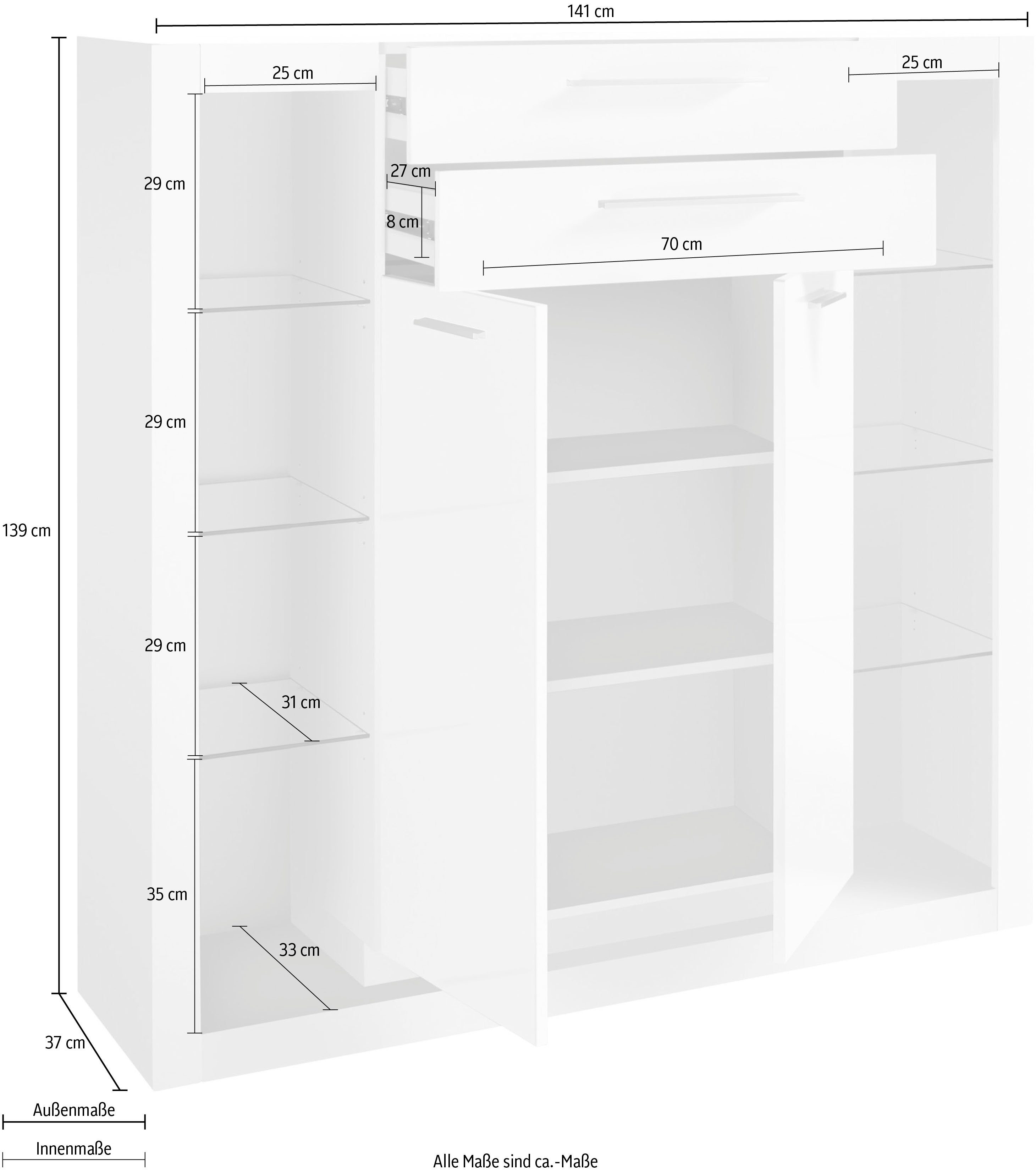 Places of Style Highboard MERAN Hoogte ca. 139 cm