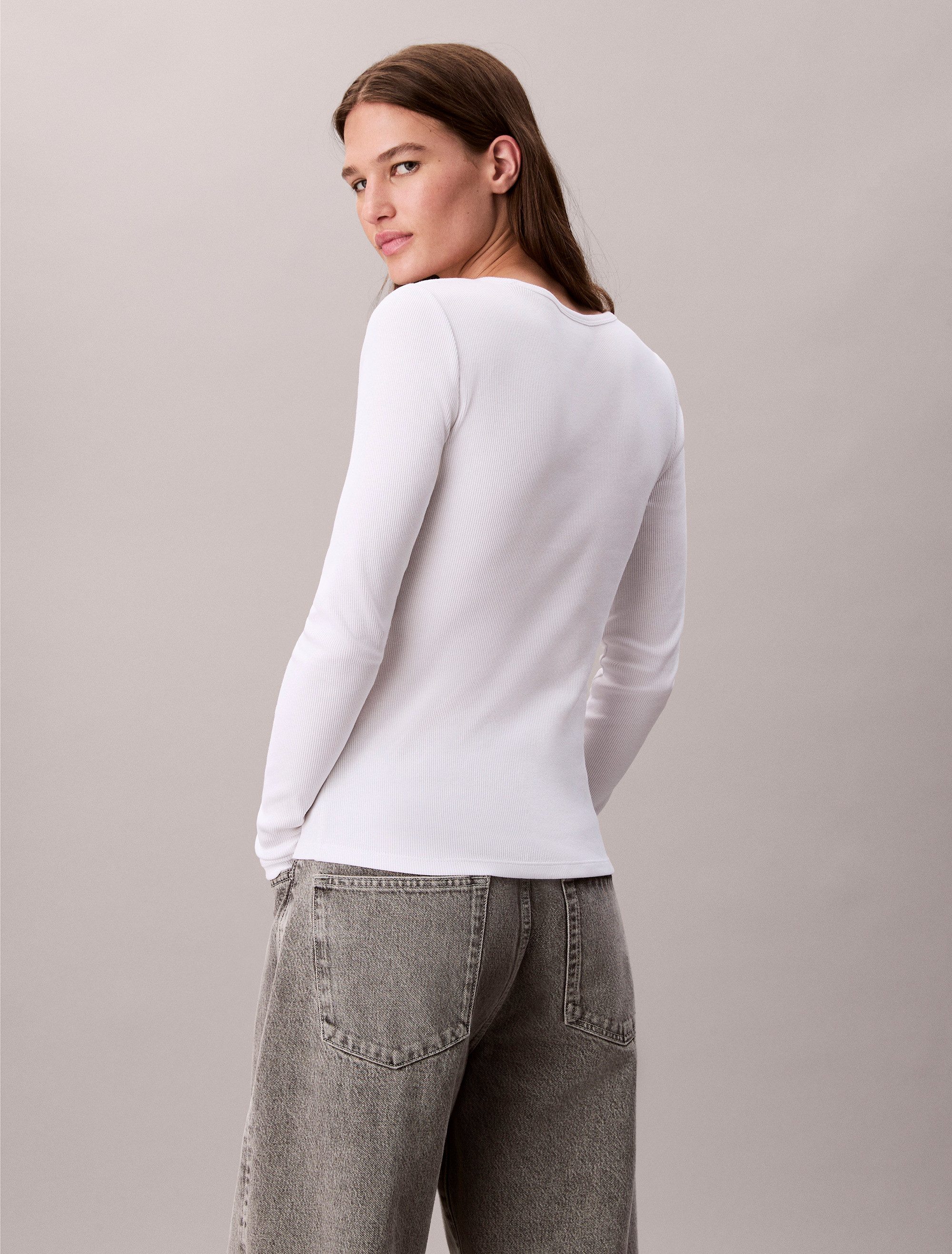 Calvin Klein Shirt met lange mouwen LS WOVEN LABEL 2X2 RIB SCOOP NEC