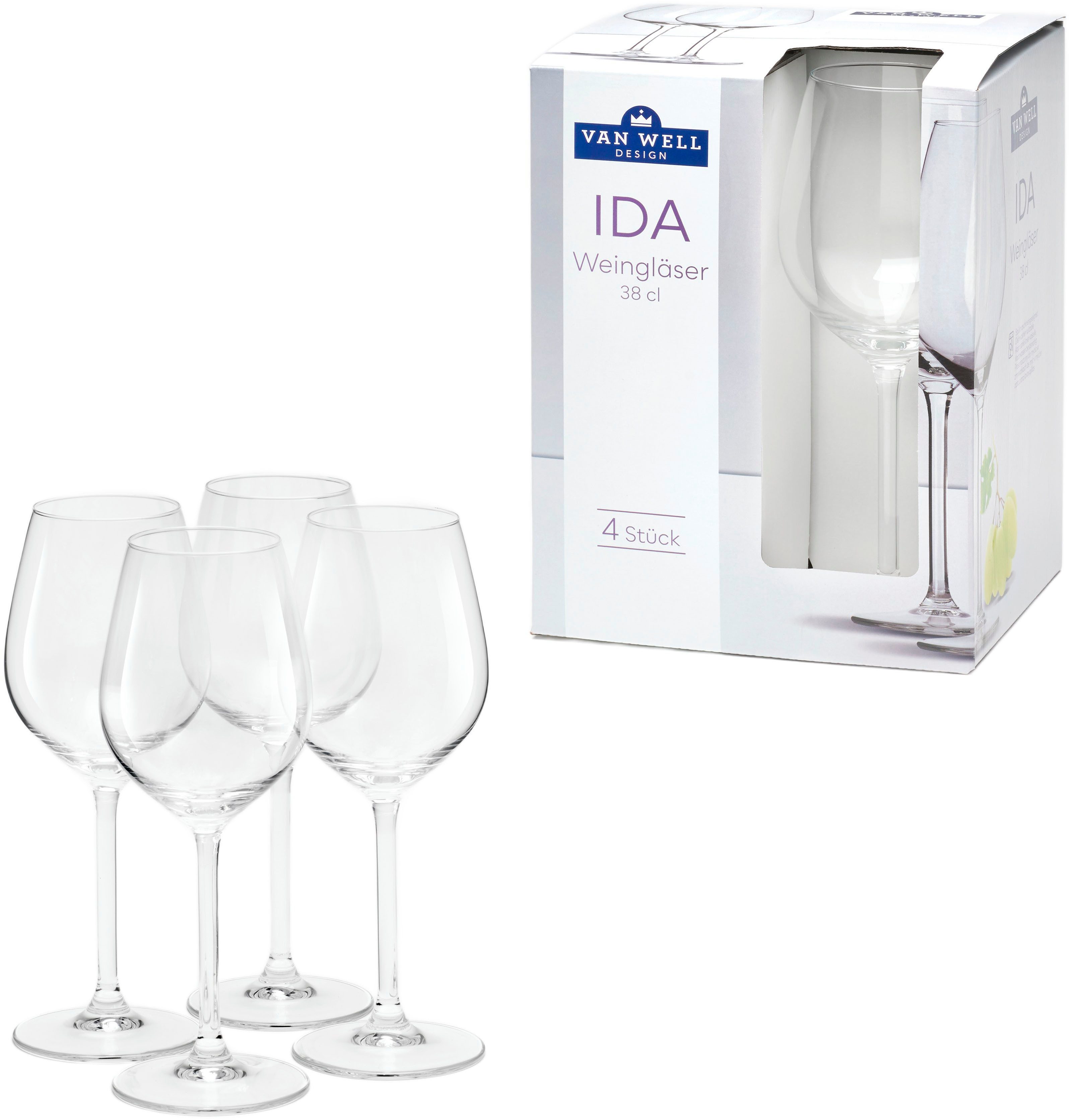 van Well Wijnglas Ida vaatwasmachinebestendig, 38 cl(set, 4-delig)