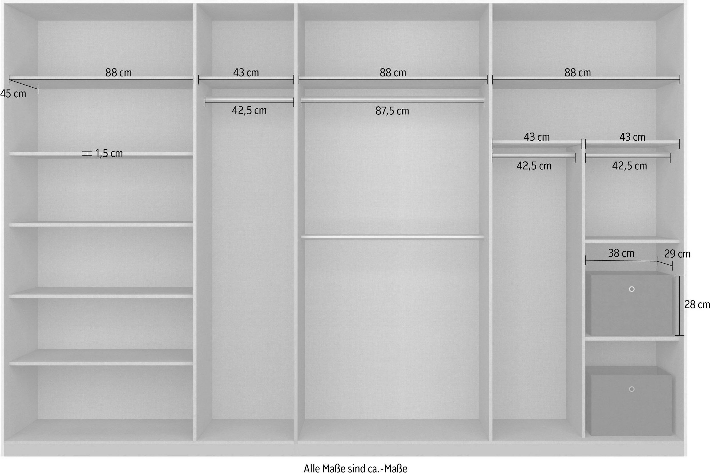 rauch Schuifdeurkast Kledingkast Kast Garderobe CORTONA inclusief indeling, 2 stoffen dozen en extra planken