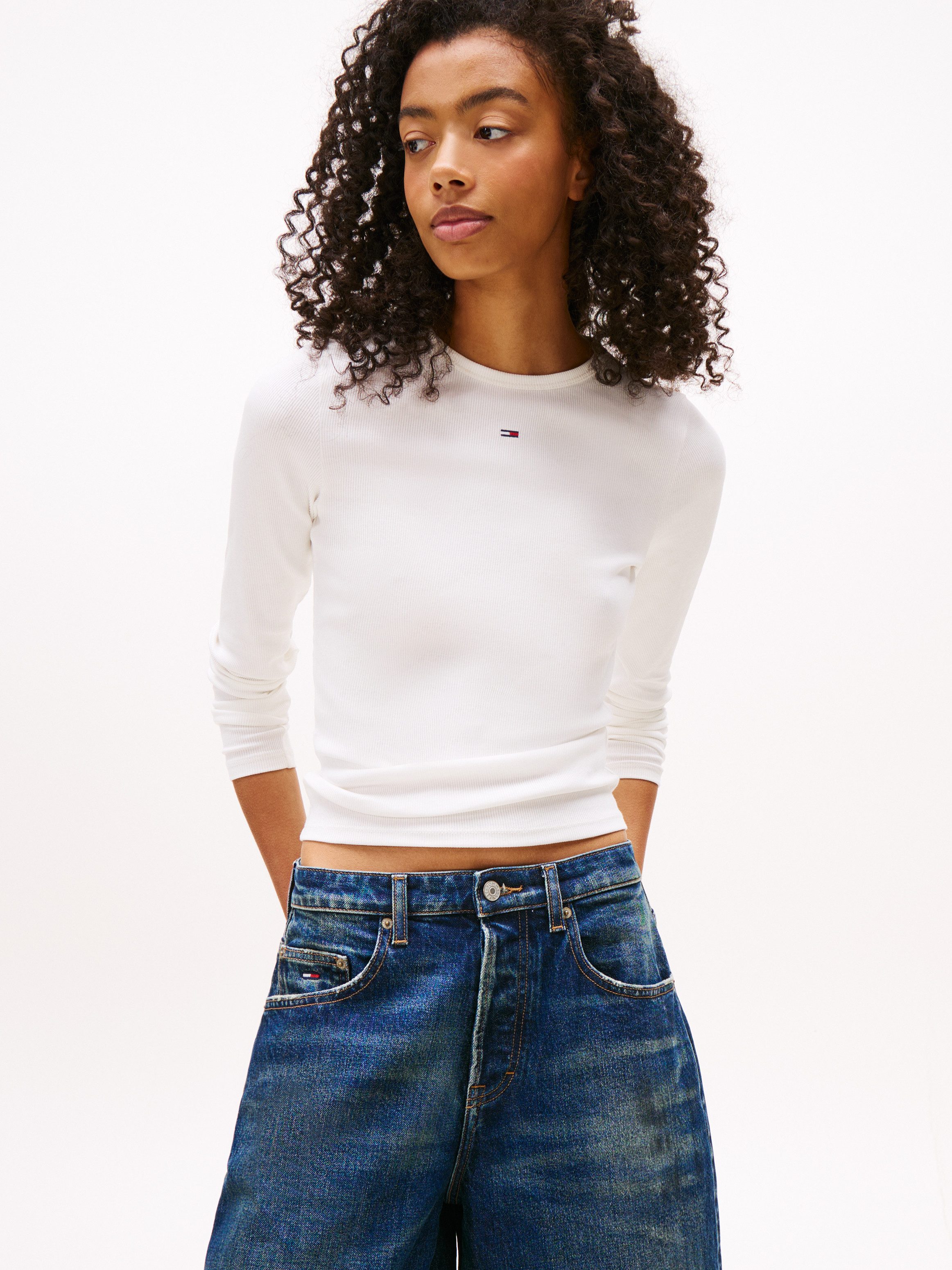 TOMMY JEANS Shirt met lange mouwen TJW SLIM ESSENTIAL RIB LS