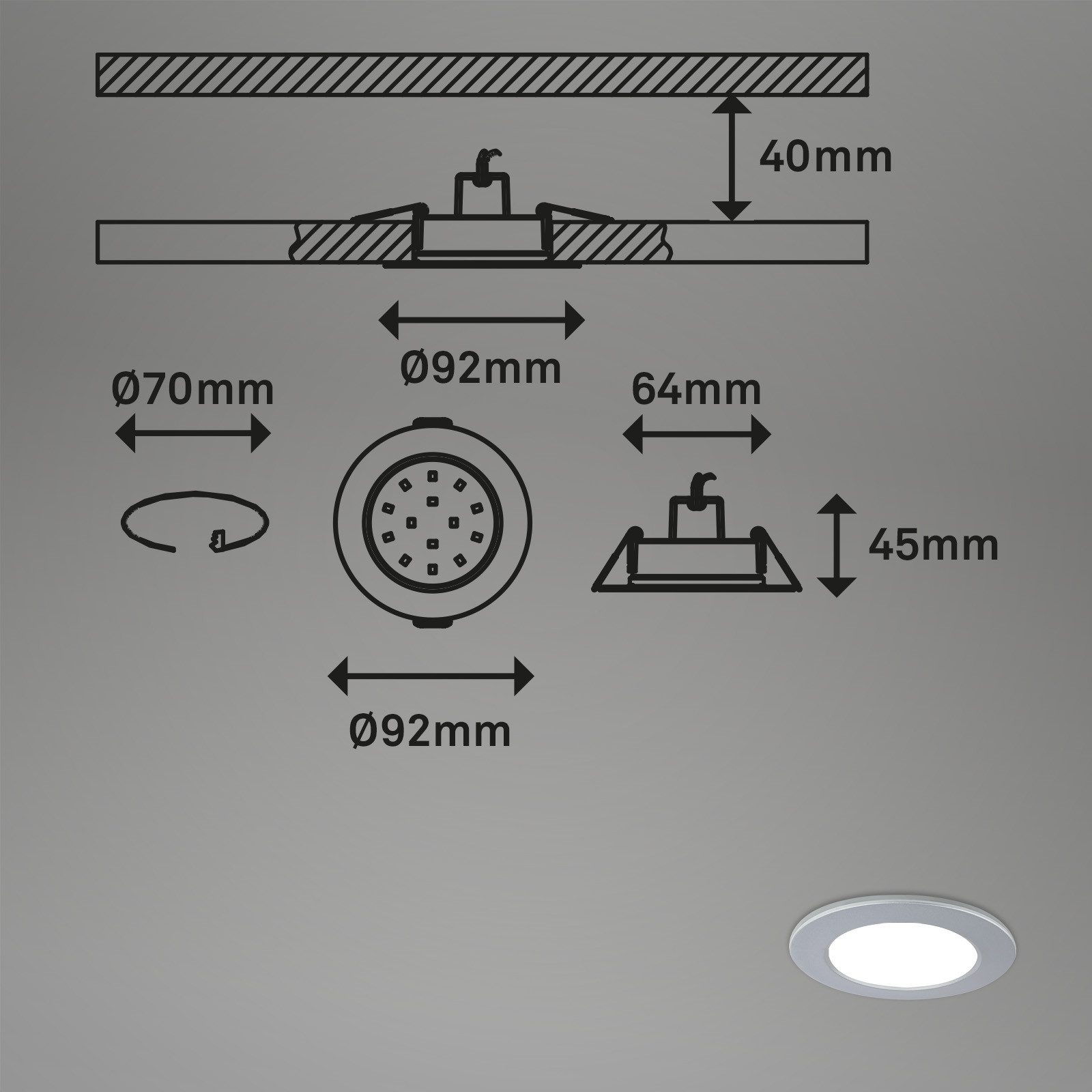 Briloner Leuchten Ledinbouwlamp 3-pack LED inbouwlampen RGB-CCT, chroom-mat 3-delige set led inbouwspots plafond, rgb inbouwlampen cct, led bad
