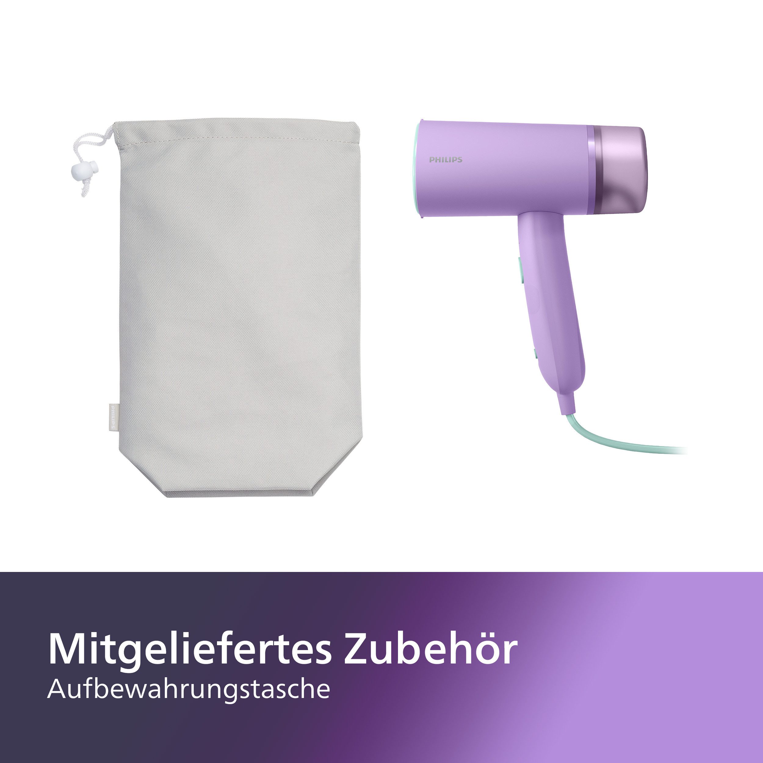 Philips Stoomborstel STH3010 "Traveller", 100 ml afneembare watertank compacte en opvouwbare stoomreiniger, inclusief opbergtas