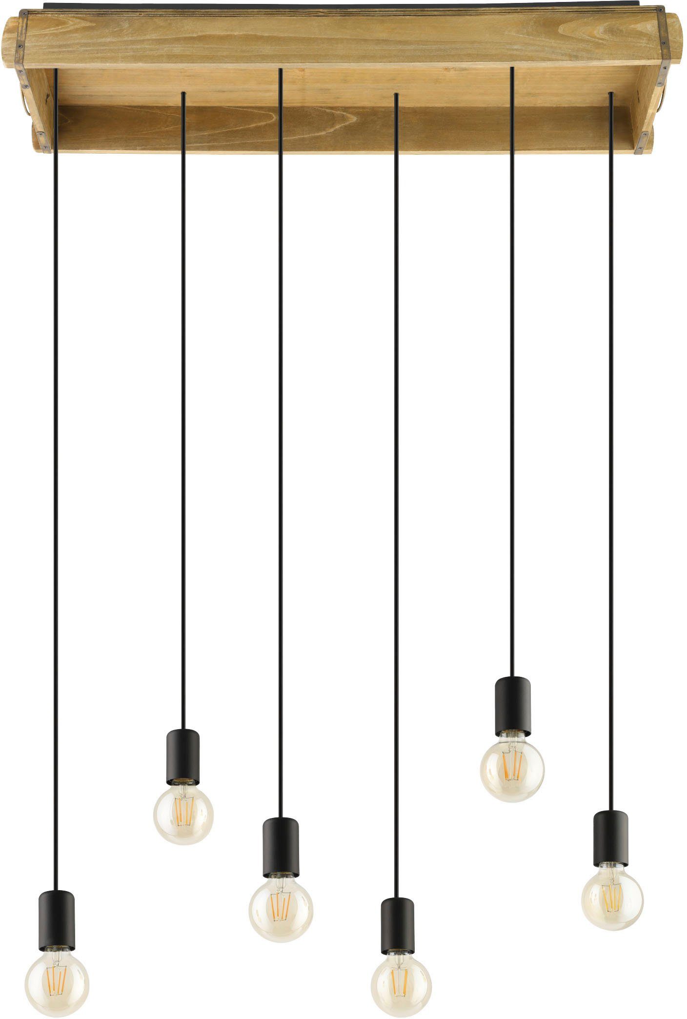 EGLO Hanglamp WOOTTON Hanglamp in bruin en zwart van hout, staal - excl. E27 - 40W (1 stuk)