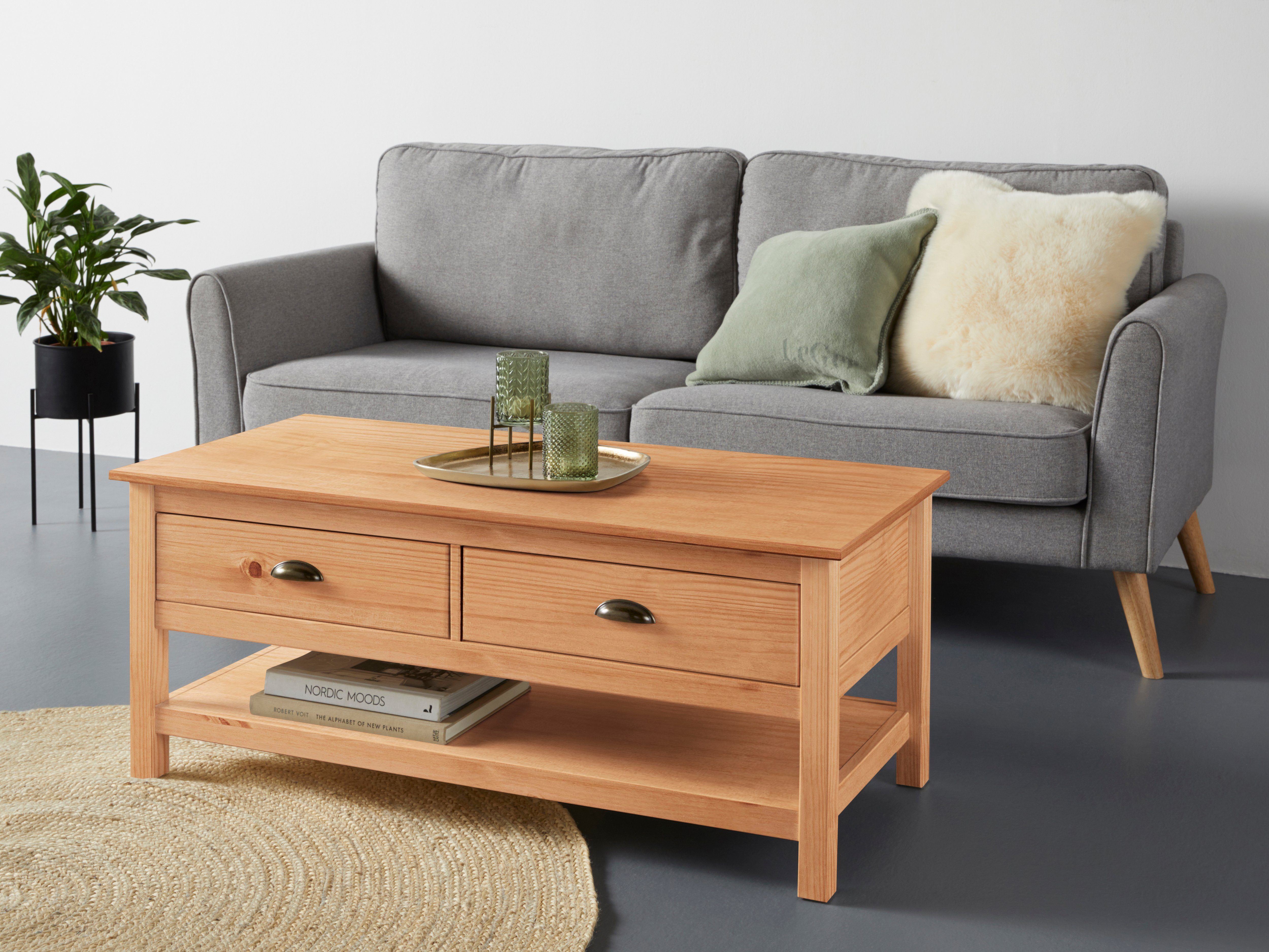 Home affaire Salontafel Schröder met 2 laden en 1 plank, van massief grenenhout