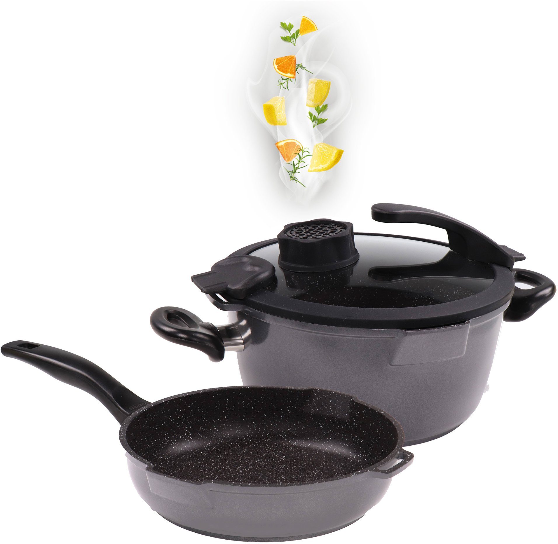 STONELINE Pannenset Smell Well Inductie, inclusief glazen deksel met geurfilter- of aromafunctie (set)