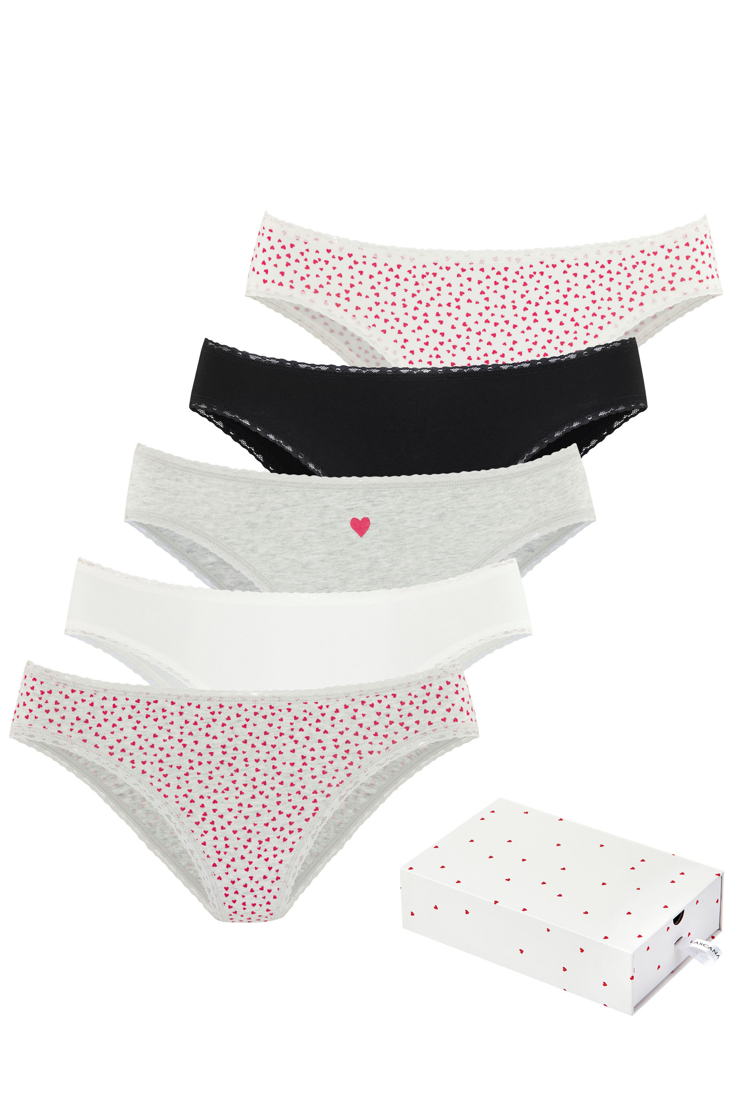 Lascana Jazzpants met schattige hartjesprints en van elastische katoenkwaliteit (Set van 5) dames slips maat 32/34 grijs