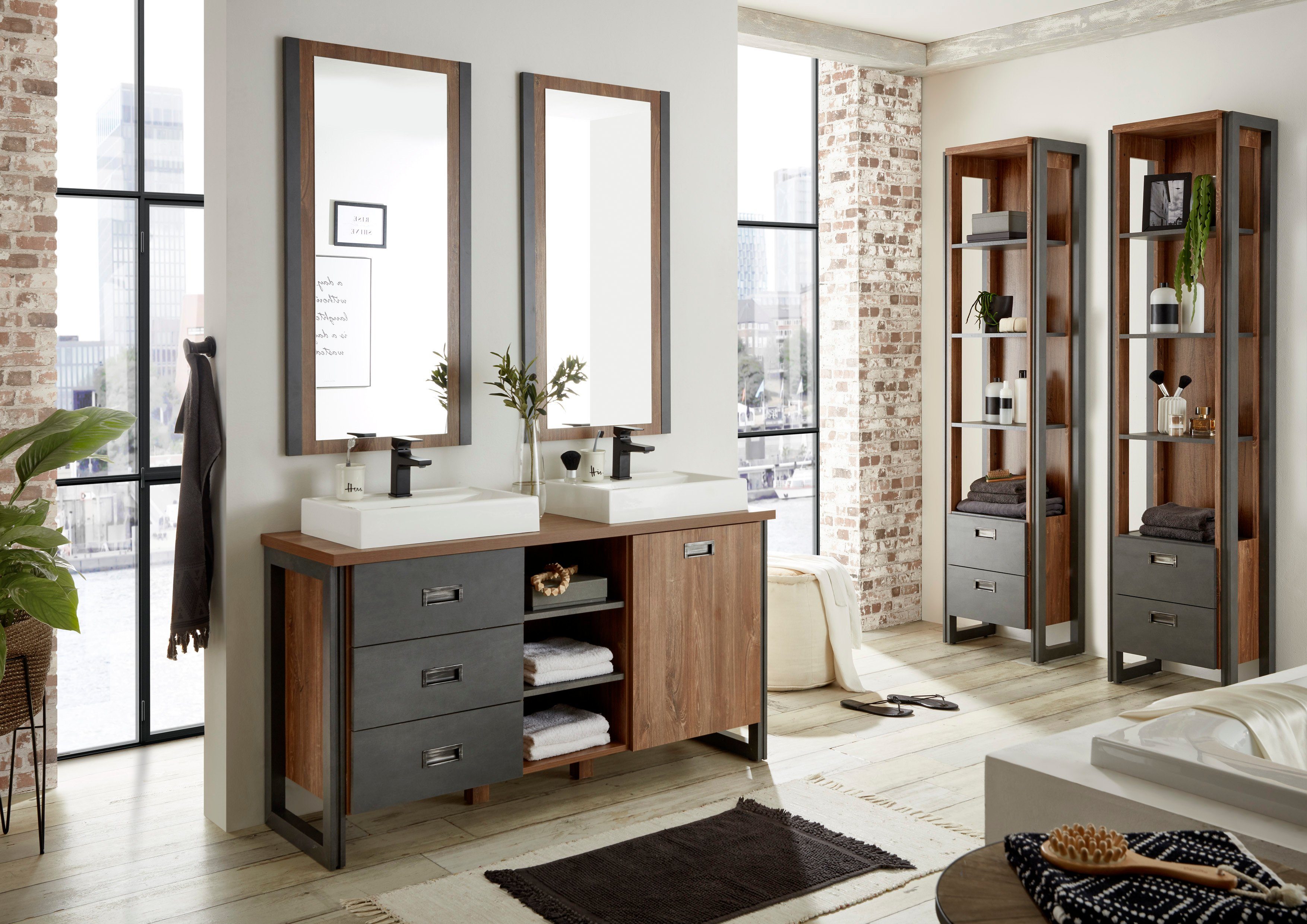 Home affaire Badkamerserie Detroit, badkamer in industriële stijl, 3-delig badkamer (set, 5-delig)