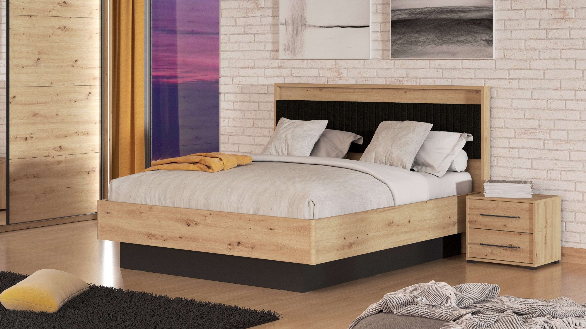 INOSIGN Bedframe Ascalon, gepolsterde rugleuning, bekleed met zachte cordstof Ligoppervlakken 160 of 180x200 cm, FSC®-gecertificeerd houtmateriaal