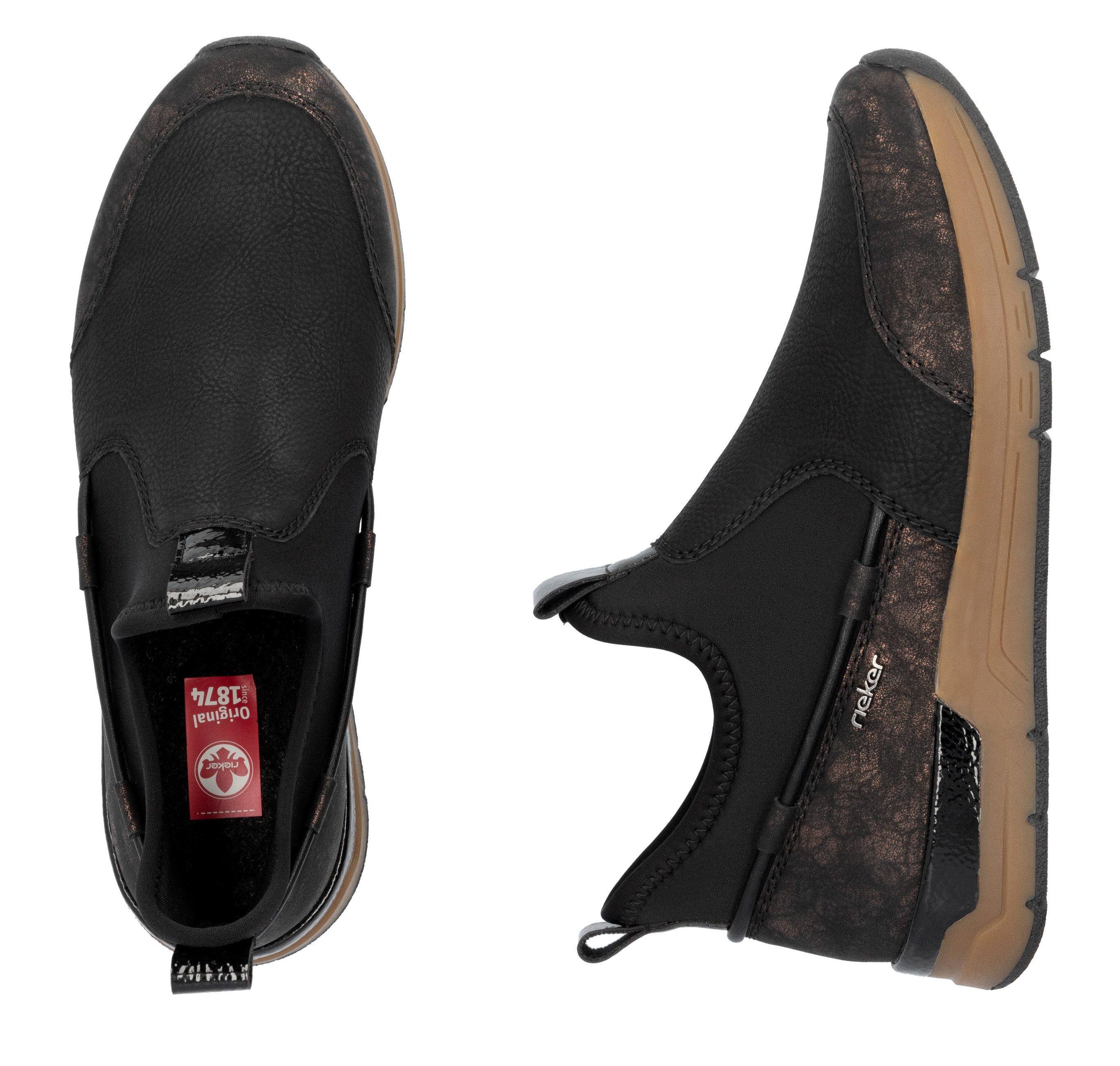 Rieker Slip-on sneakers , instappers, high top sneaker, herfstschoen met metallic glans