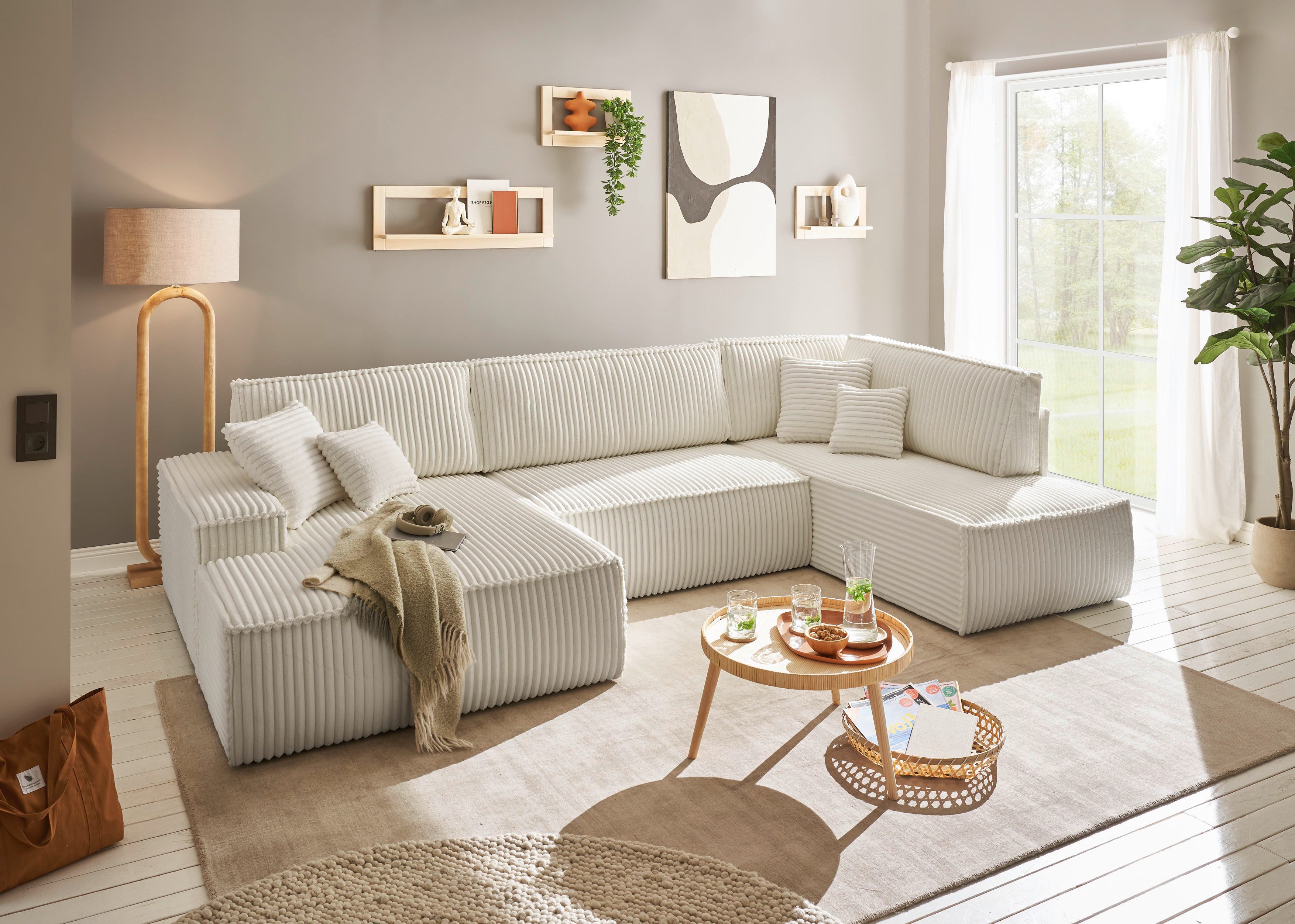 andas Zithoek FINNLEY U-model XXL 329 cm, bedbank, slaapfunctie m. bedkist