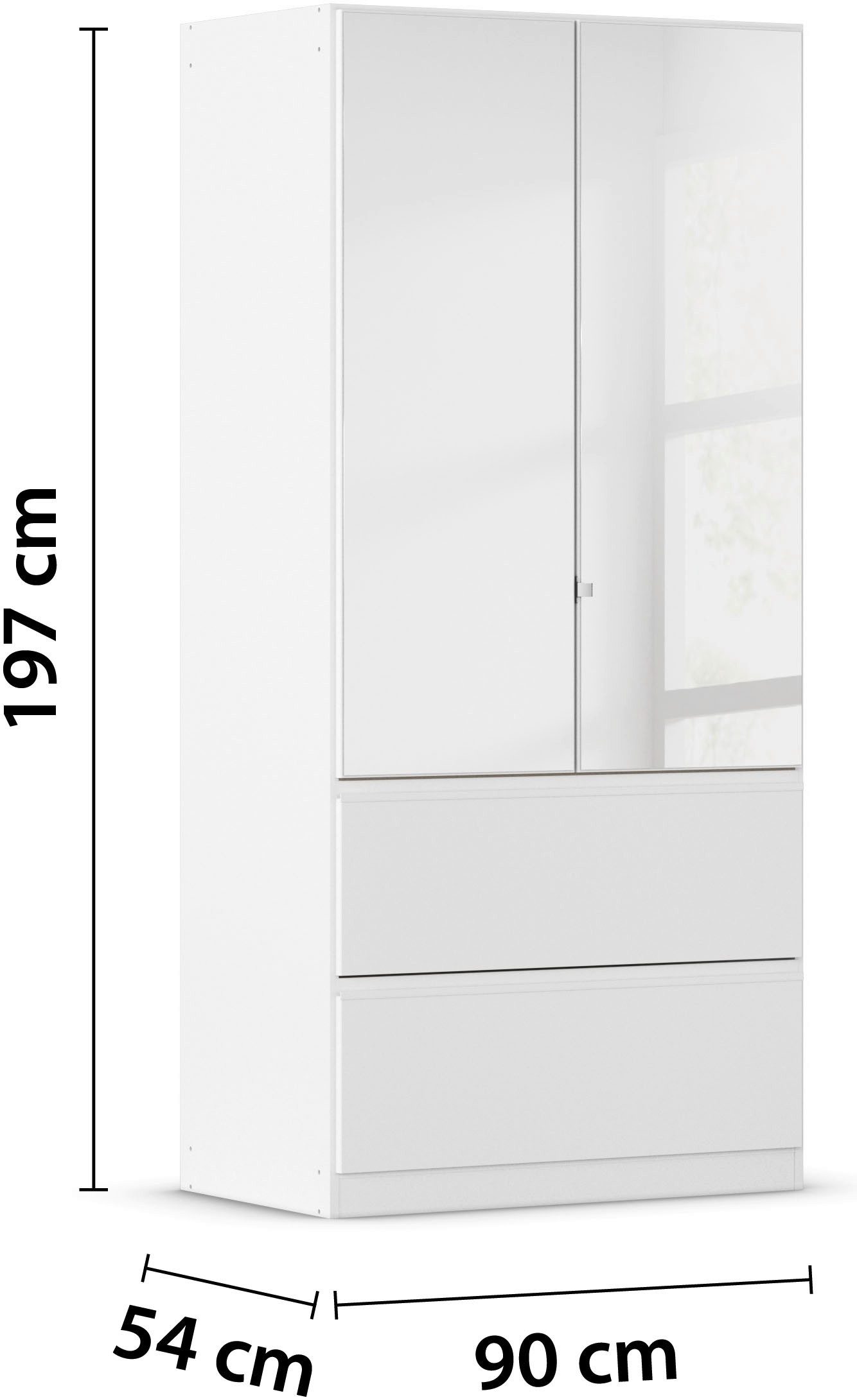 rauch Draaideurkast Kledingkast Kast Garderobe Wasmand COSTA in 3 Breedtes met spiegel, greeploos front en push-to-open functie made in germany