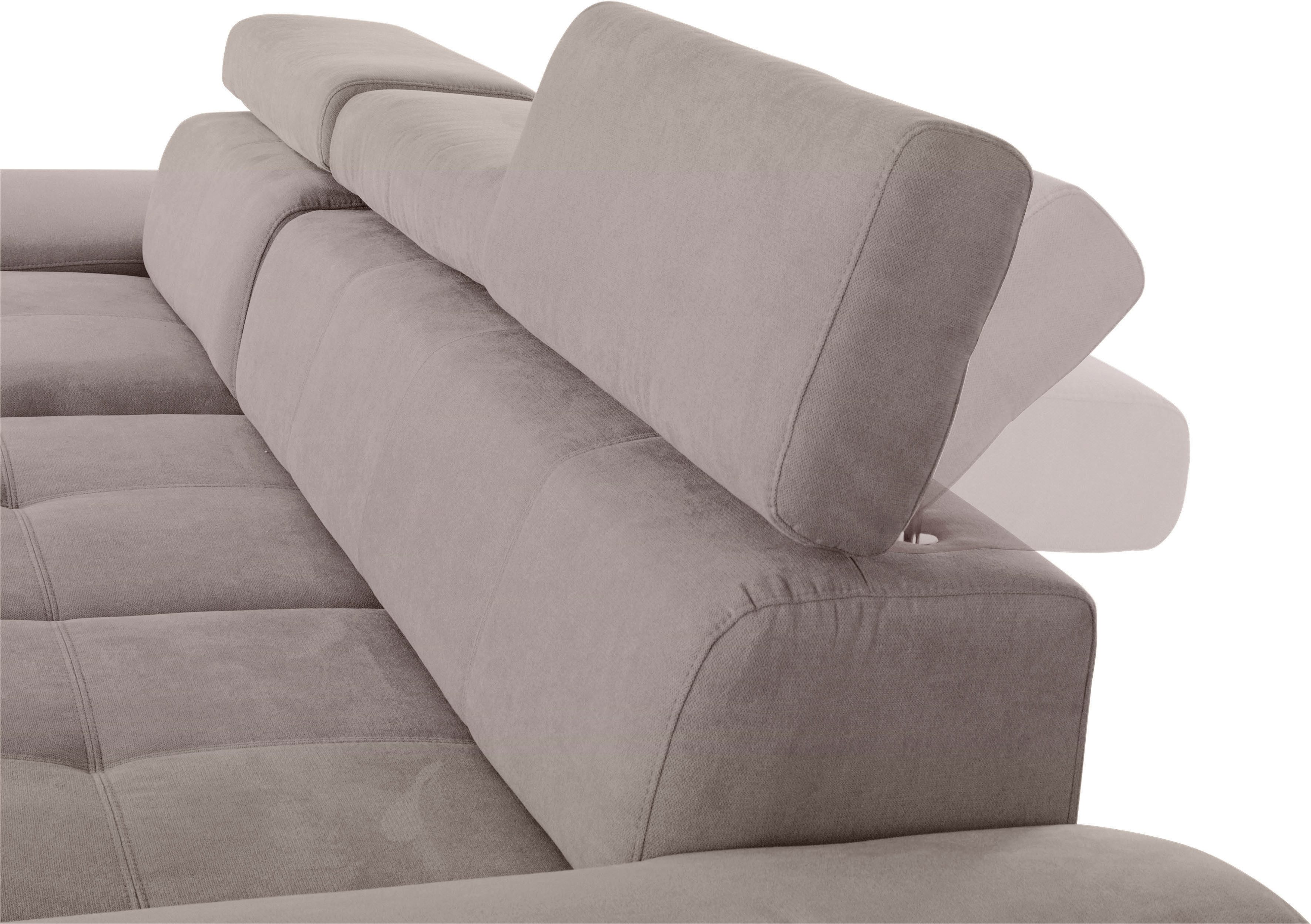 exxpo - sofa fashion Hoekbank Enya, uitgebreide afwerking, hoog zitcomfort, comfortabel, L-vorm inclusief verstelbare hoofdsteun, naar keuze met slaapfunctie en bedkist