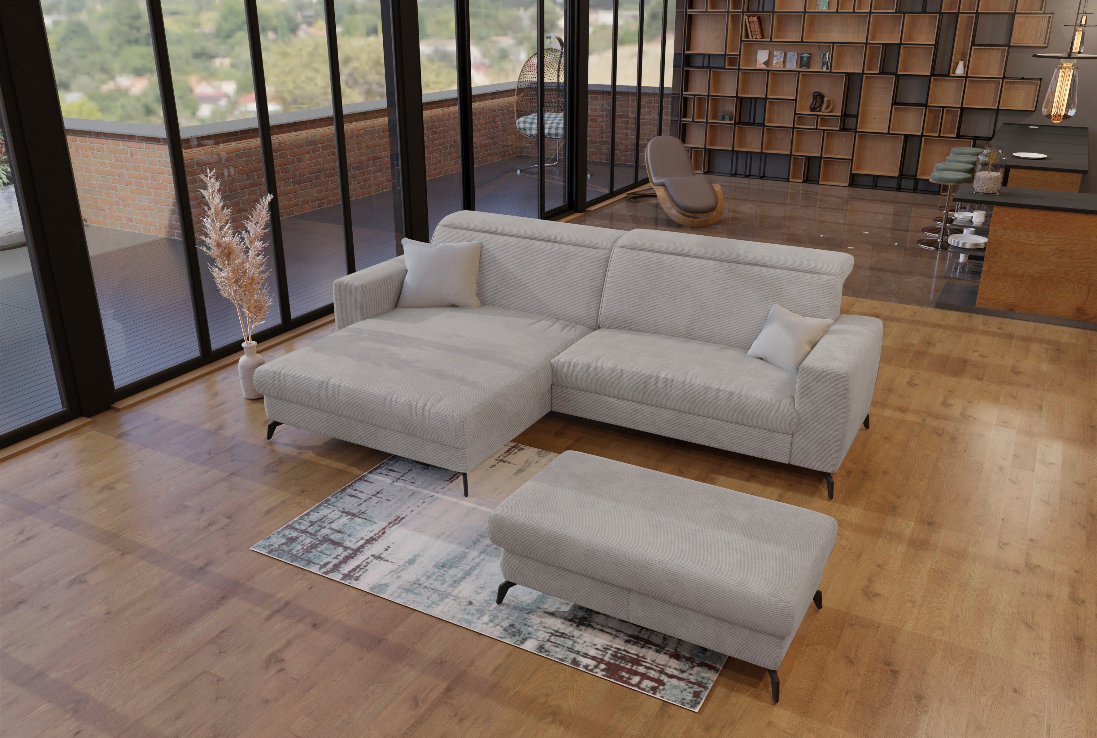 sit&more Hoekbank Bolero L-vorm zilver(kleur), hoekbanken, Met verstelbare hoofdsteun-zonder bed-zonder bedkist, mit Kopfteilverstellung-ohne