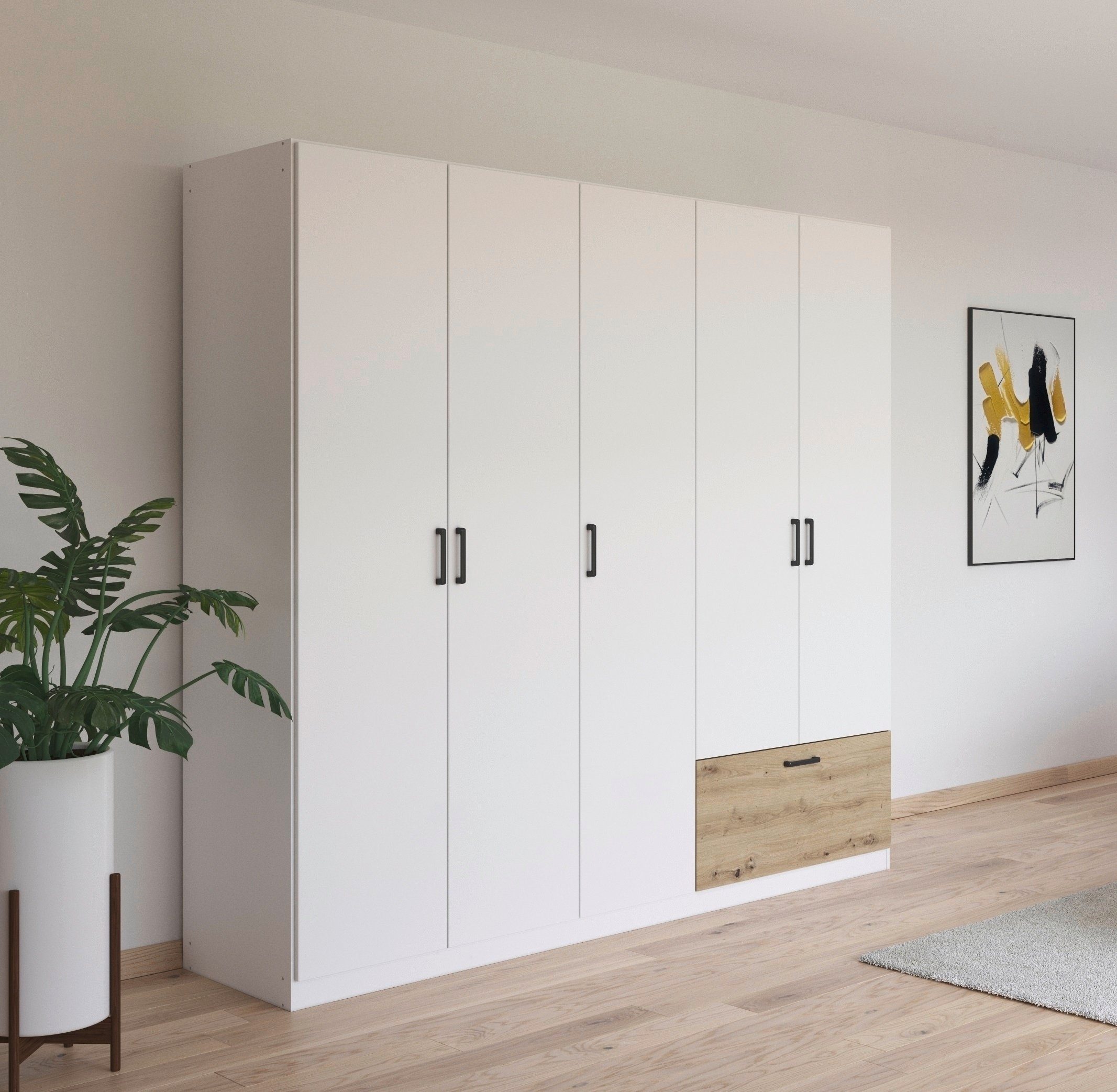 rauch Draaideurkast Kledingkast kast garderobe waskast BARI met lades aan de buitenkant, moderne greep in grijs metallic made in germany