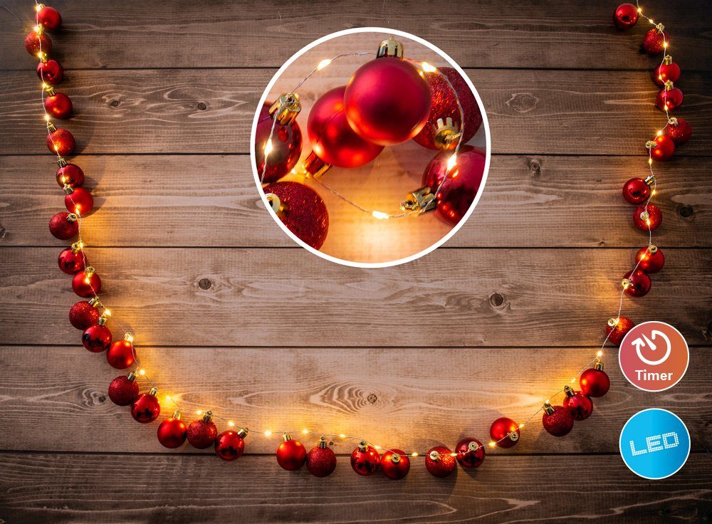 näve Lichtsnoer Led-outdoorkerstverlichting, kerstversiering rood buiten l: 240 cm, aan-uitschakelaar, incl. timer (6h aan en 18h uit),kleur: rood (1 stuk)