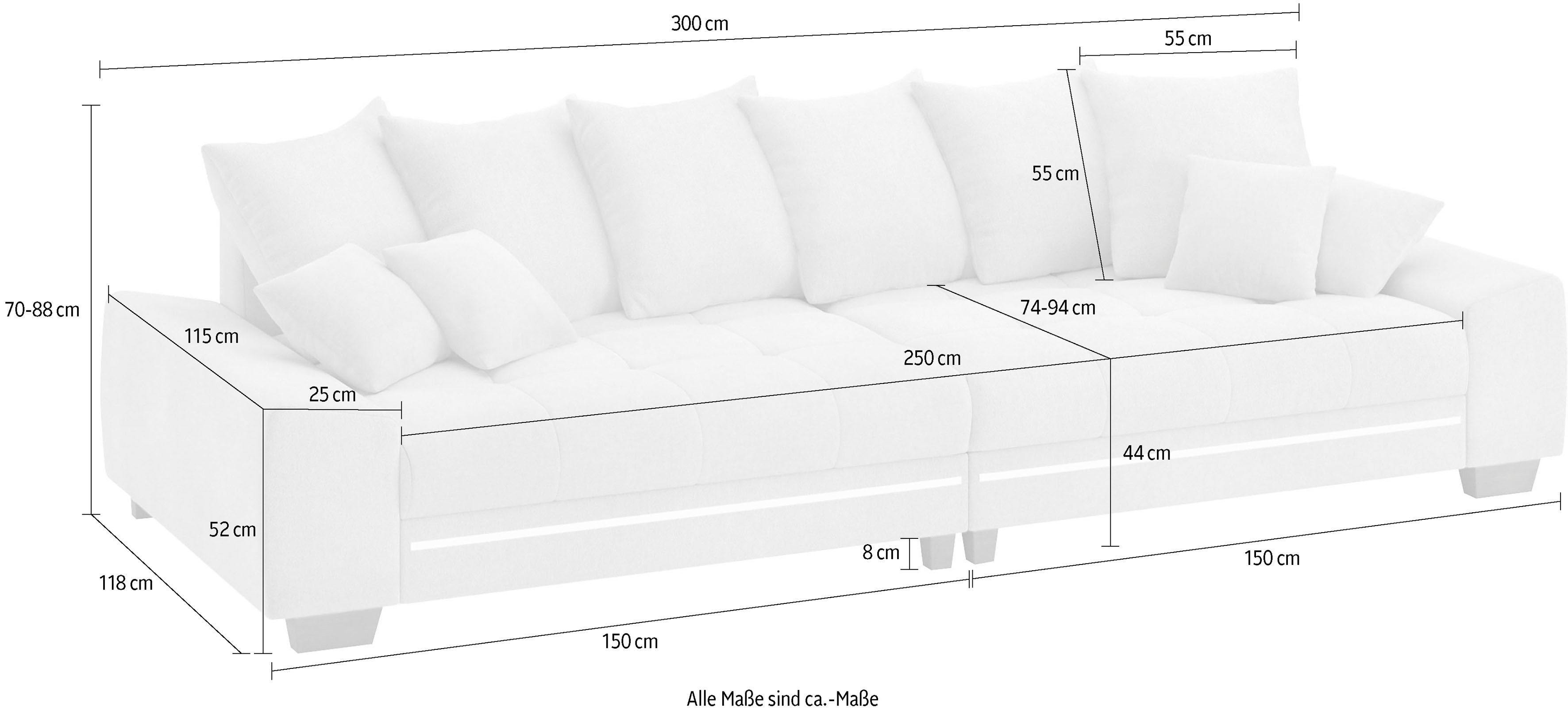 Mr. Couch Megabank Nikita II met rgb-led-verlichting, koudschuim bekleding tot 140 kg belastbaar