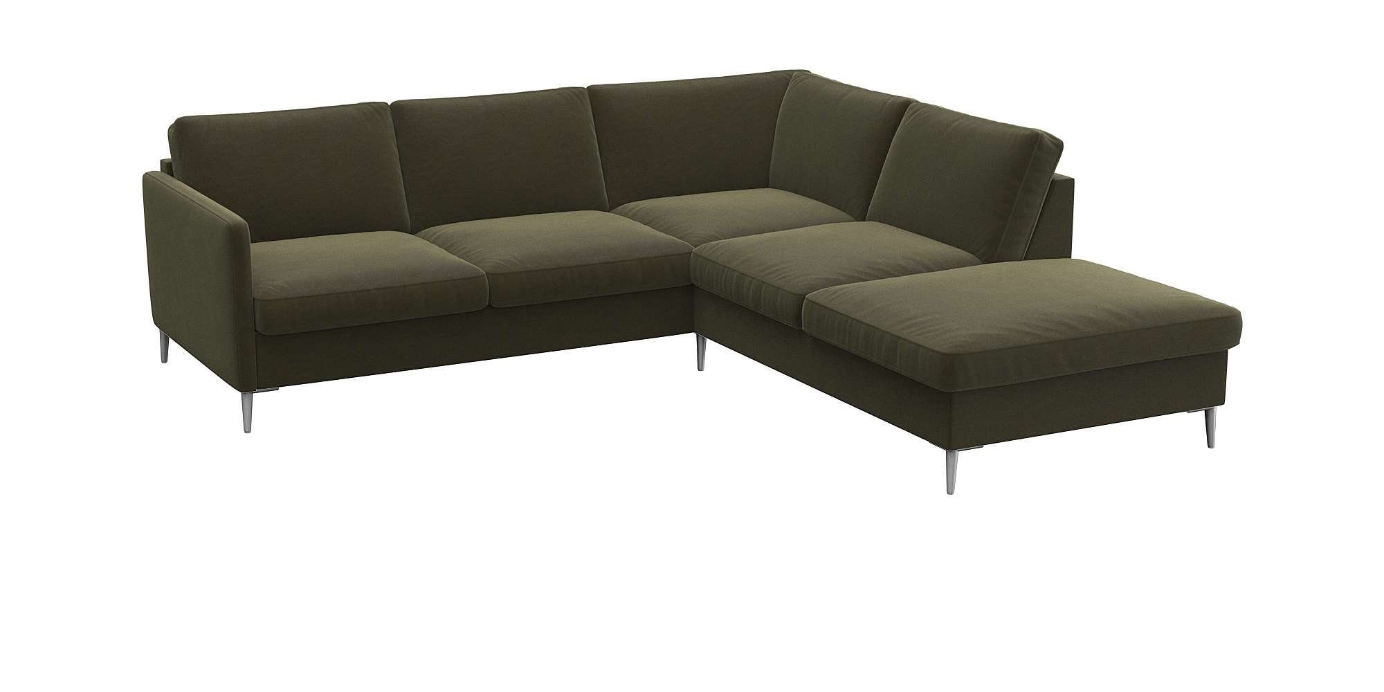 FLEXLUX Hoekbank Fiore, L-vorm smalle armleuningen, aluminiumkleurige voeten, b/d 234/225 cm, koudschuim in de zitplaats