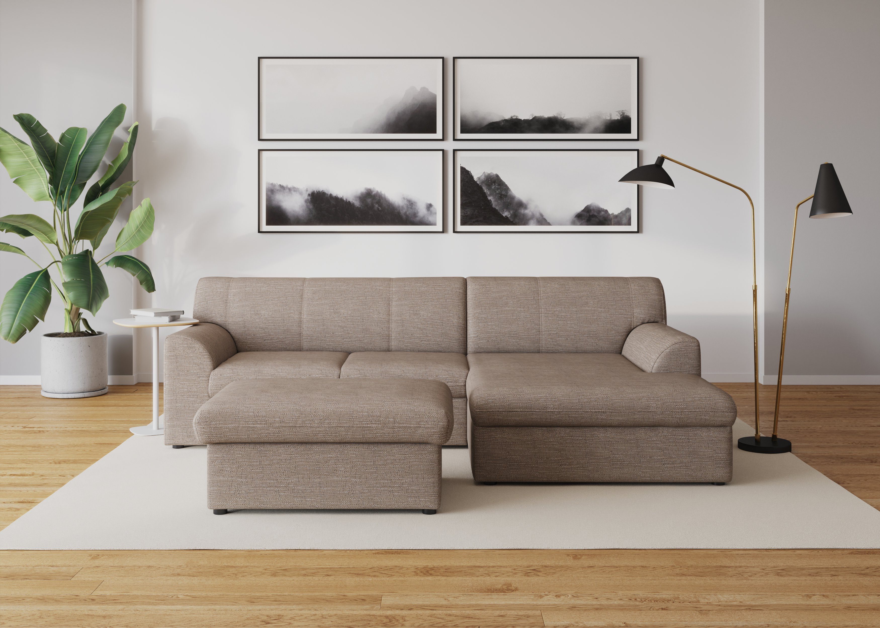 DOMO collection Hoekbank Topper, elegant en tijdloos, compacte afmetingen 245/155cm, L-vorm