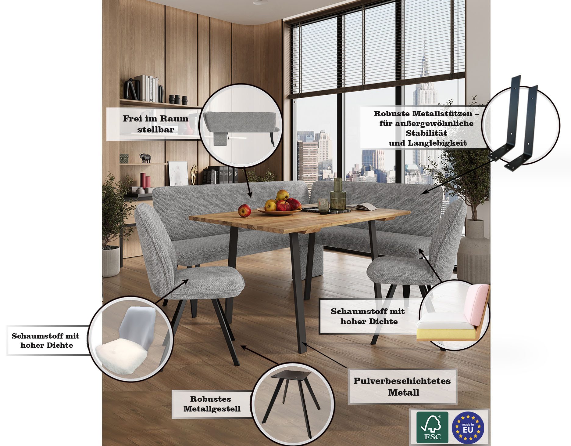 Home affaire Eethoek Mily eetkamerset, zitgroep, hoekbankgroep, keukenbankgroep (4-delig)