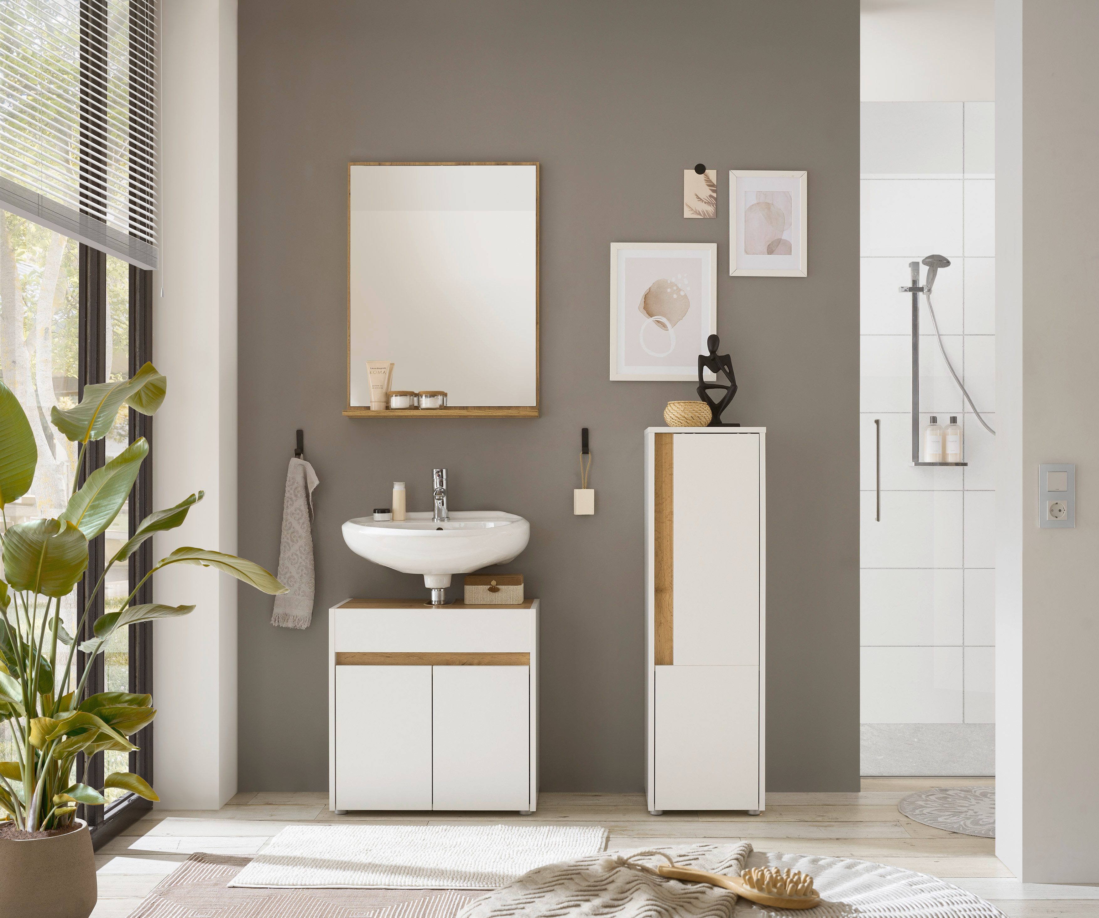 INOSIGN Wastafelonderkast CITY/GIRON, wastafel met grepen, badkamerkast in tijdloos ontwerp