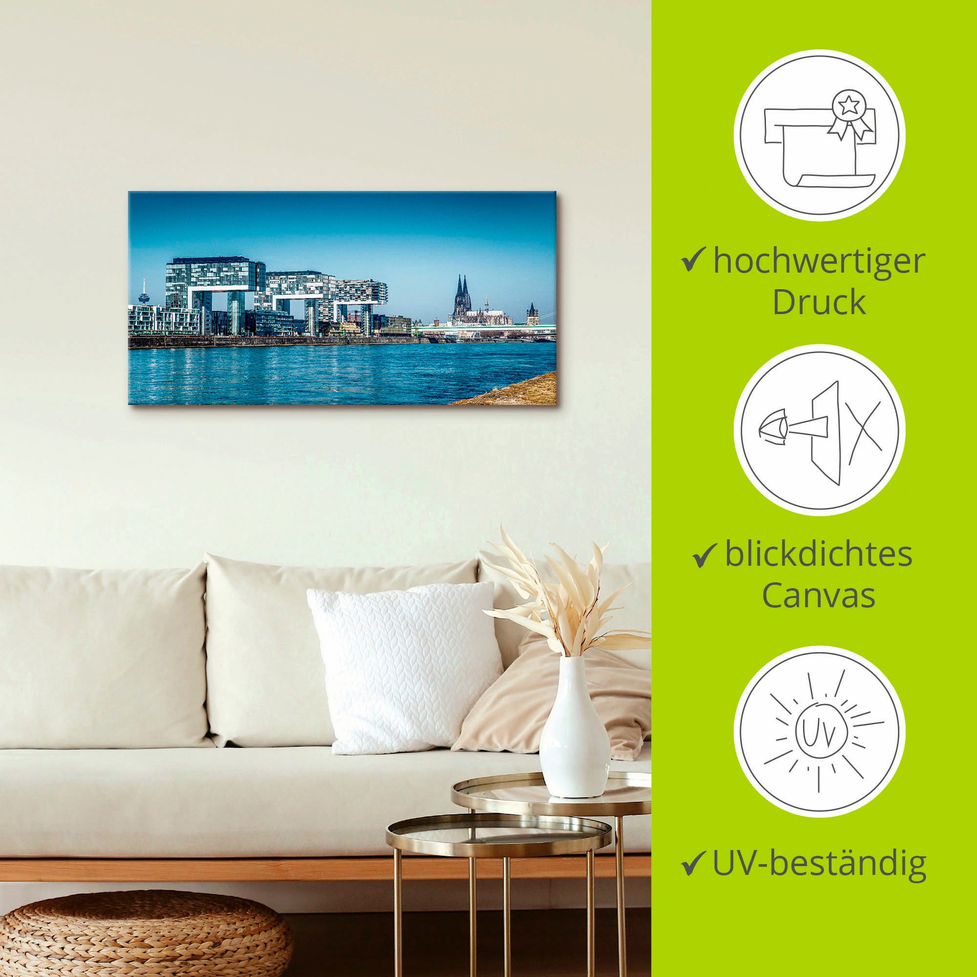 Artland Artprint Keulen Kranenhuizen en dom als artprint van aluminium, artprint voor buiten, artprint op linnen in verschillende maten