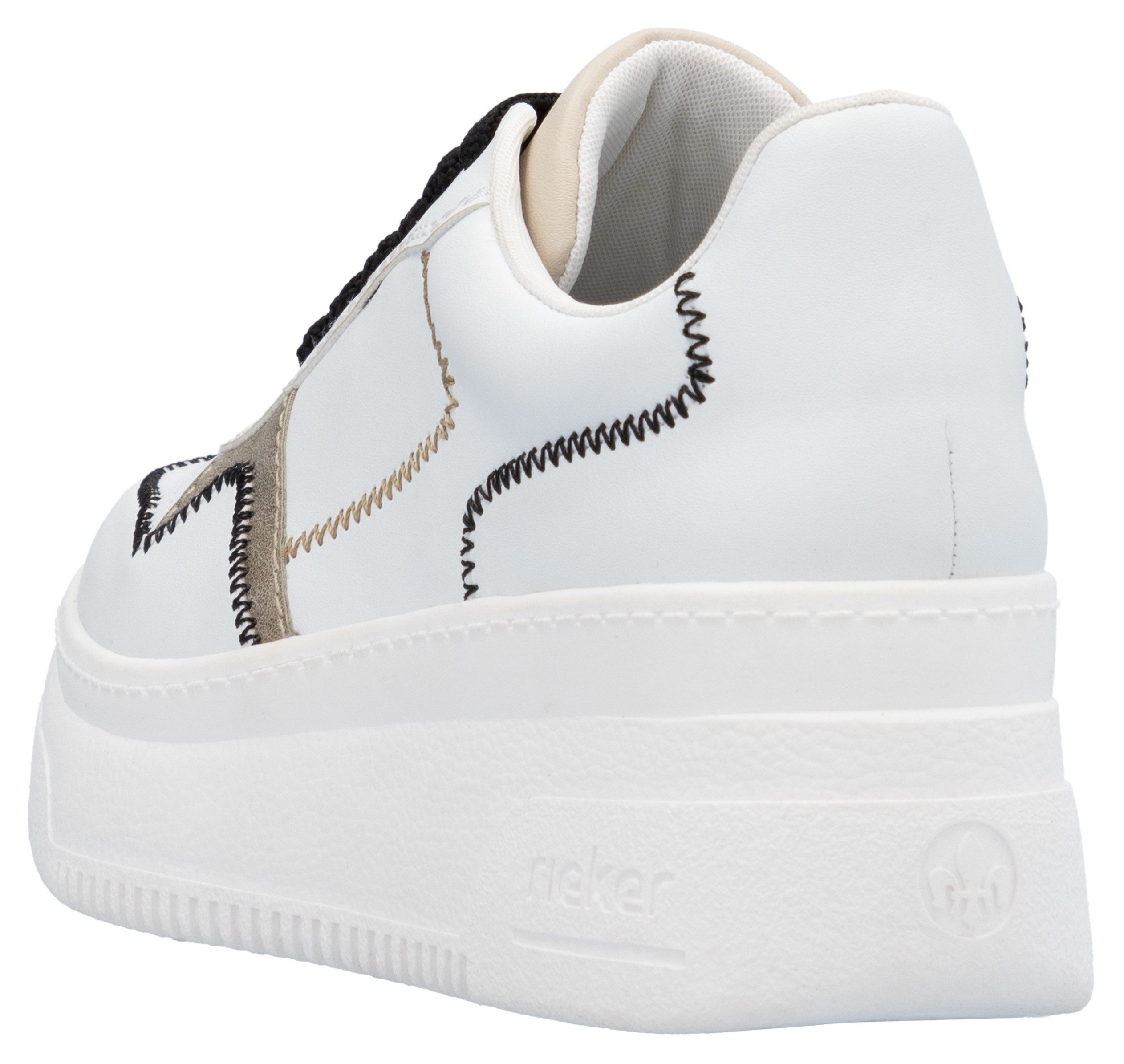 Rieker Plateausneakers , sleehak sneaker, veterschoen, lage schoen met modieuze contrastdetails