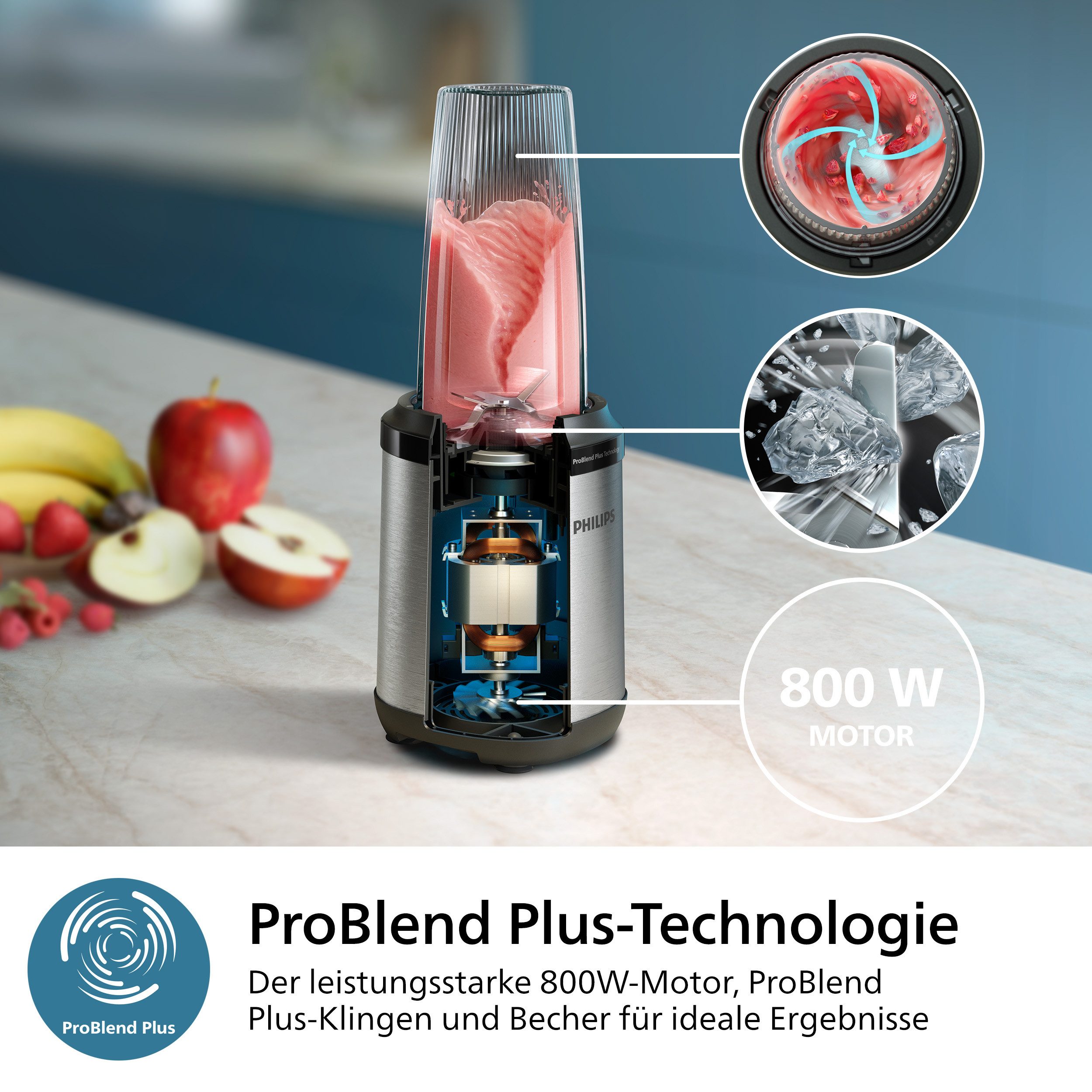 Philips Blender HR2764/00 5000 Series, met ProBlend Plus-technologie 700ml tritan beker, compact ontwerp, roestvrij staal/zwart