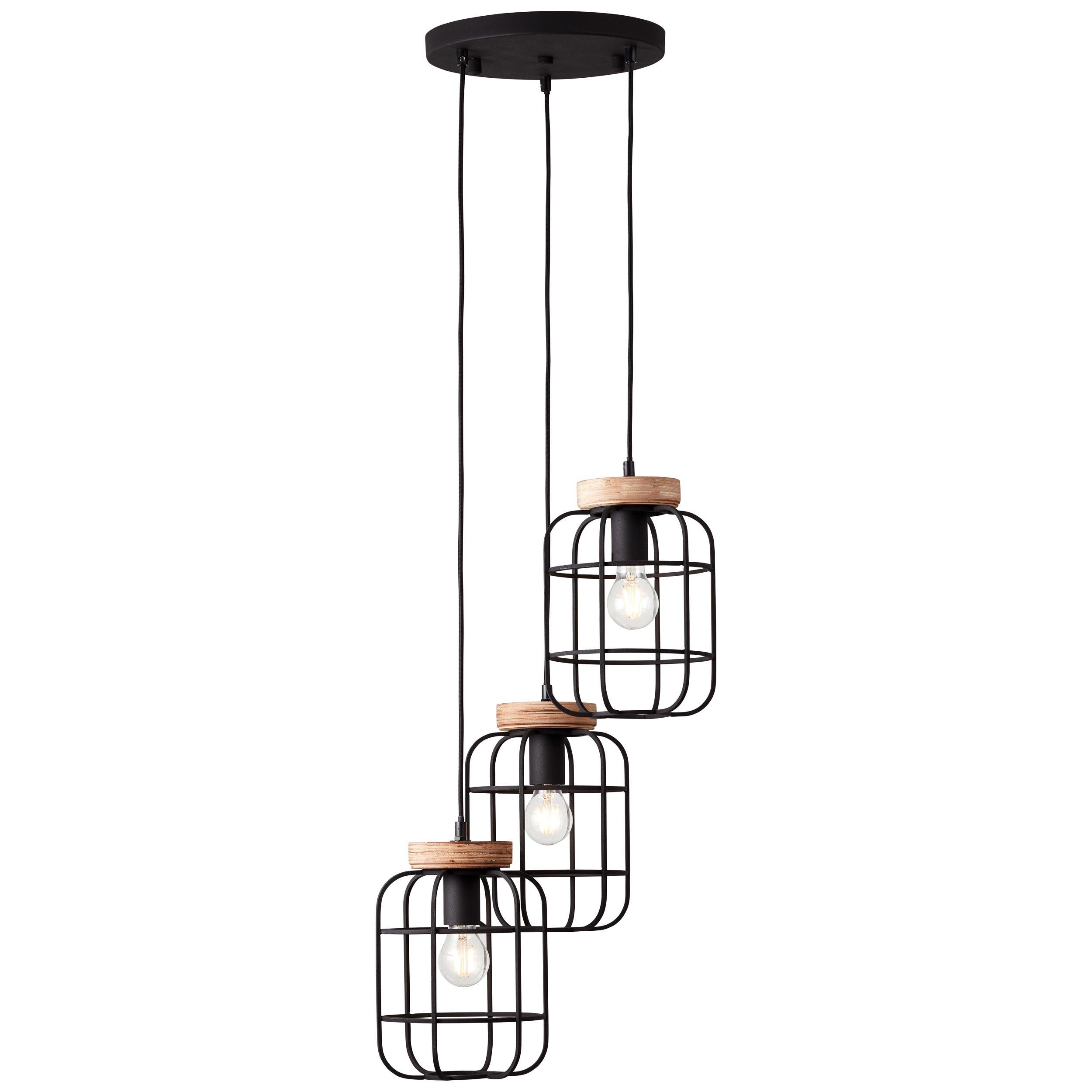 Brilliant Leuchten Hanglamp Gwen 165 cm hoogte, ø 42 cm, 3 x e27, metaal/hout, antiek hout/zwart korund (1 stuk)