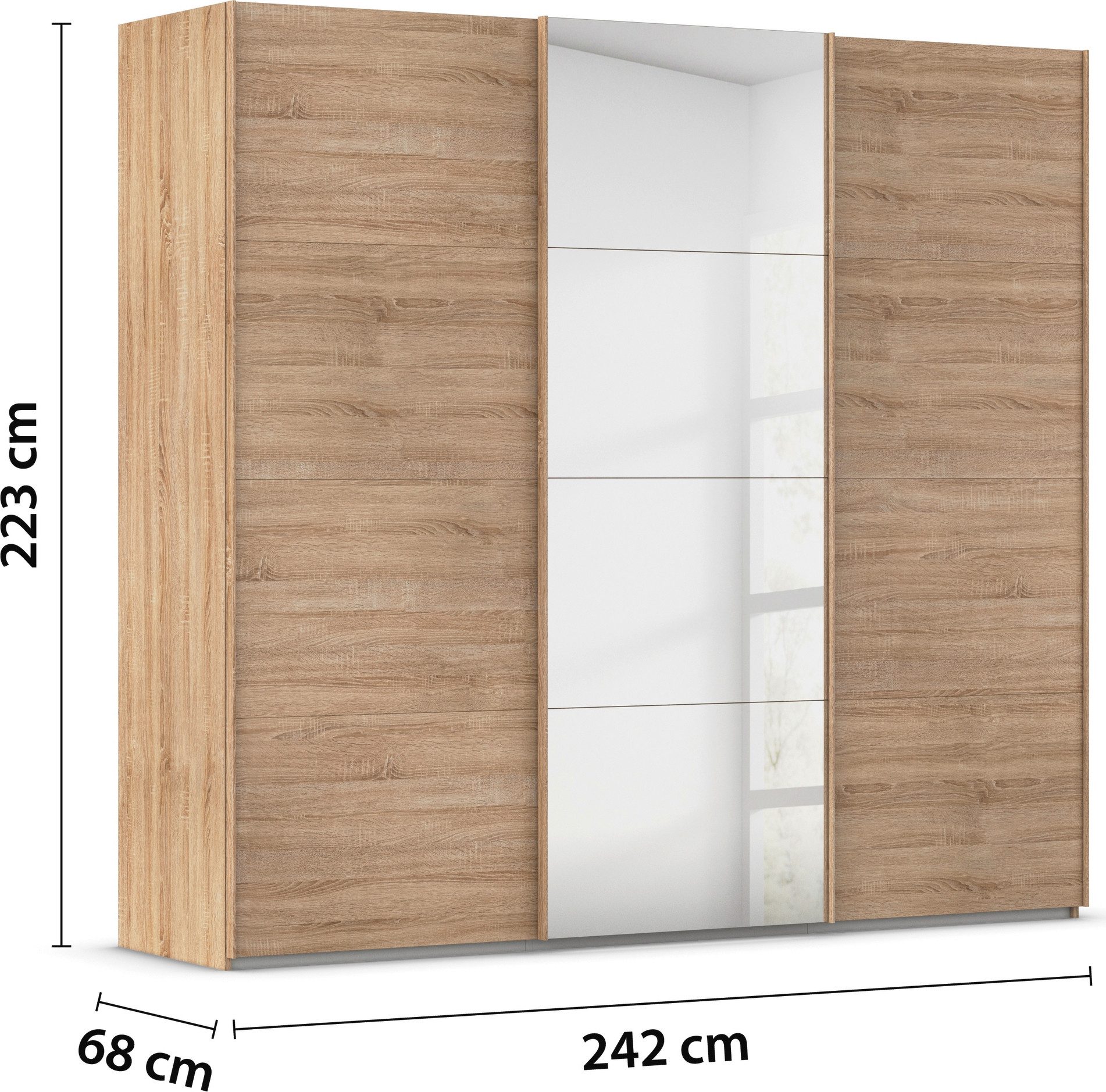 rauch Schuifdeurkast Kledingkast Kast Garderobe Slaapkamerkast EVELYN in elegante stijl met spiegel 5 breedtes veel opbergruimte made in germany