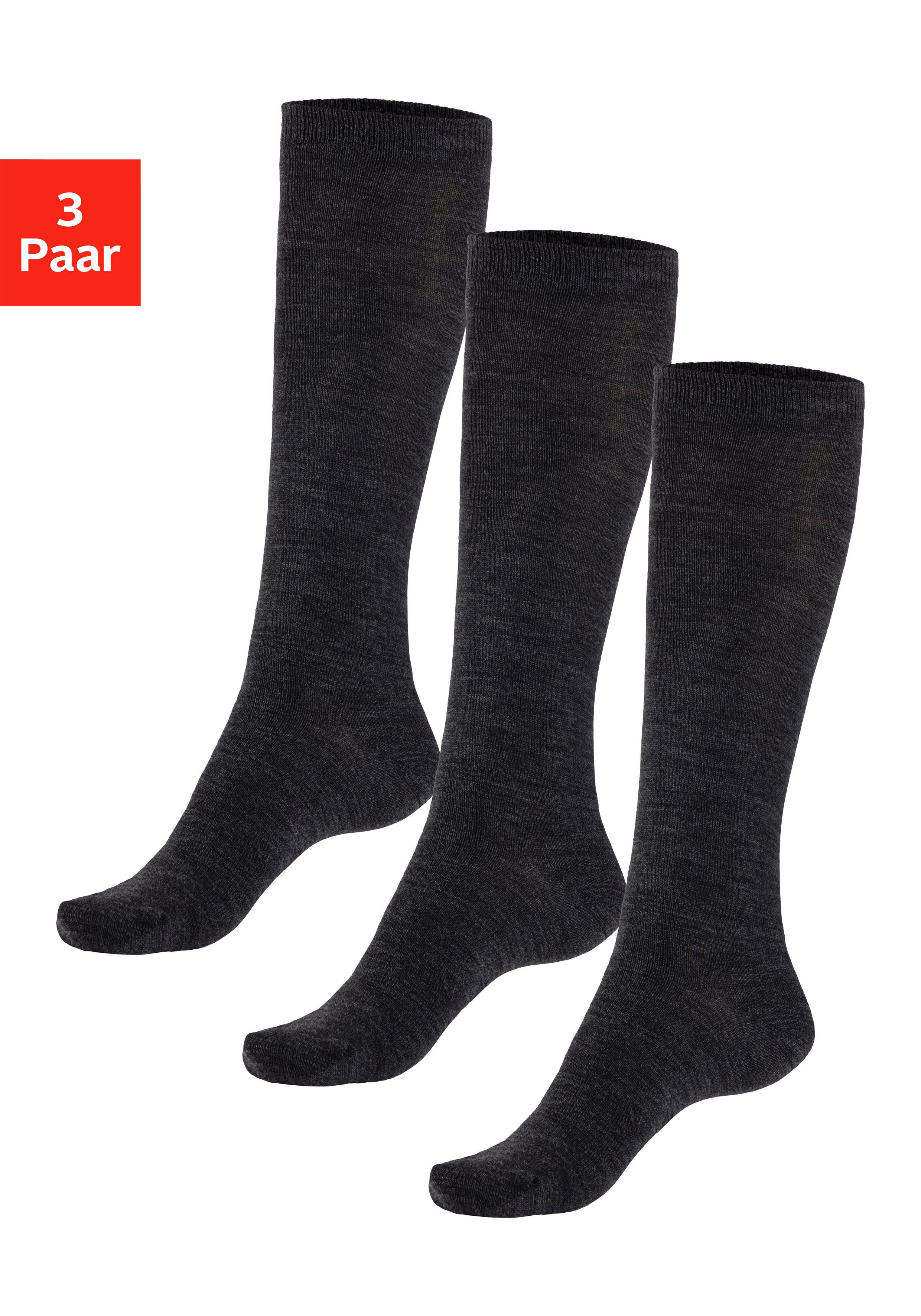 Bench. Kniekousen Dames kniekousen met verwarmende wol (set, 3 paar) dames kniekousen maat 39-42 grijs