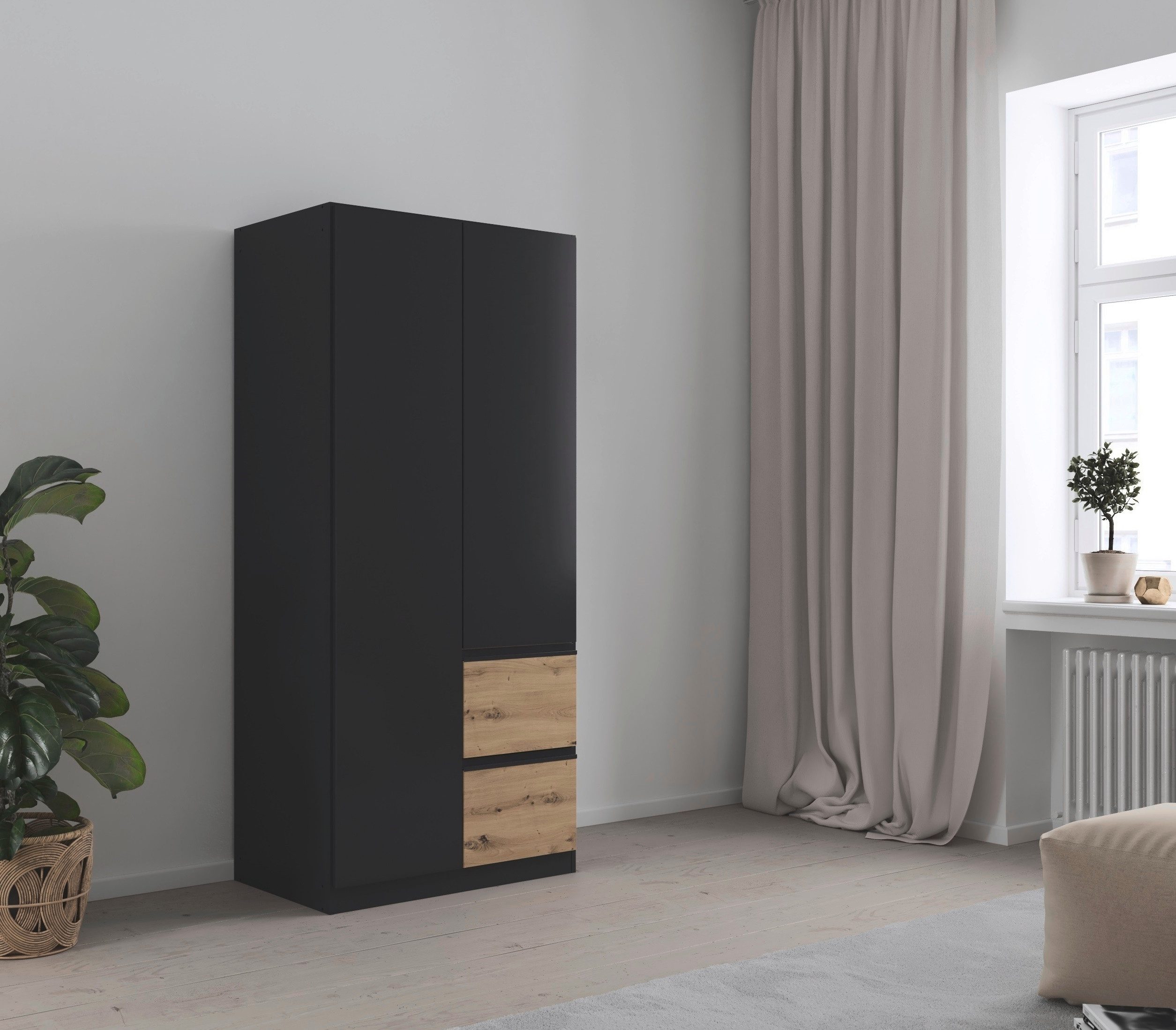 rauch Draaideurkast Kledingkast Kast Garderobe Wasmand COSTA Breedte 91 cm greeploze front met push-to-open functie MADE IN GERMANY