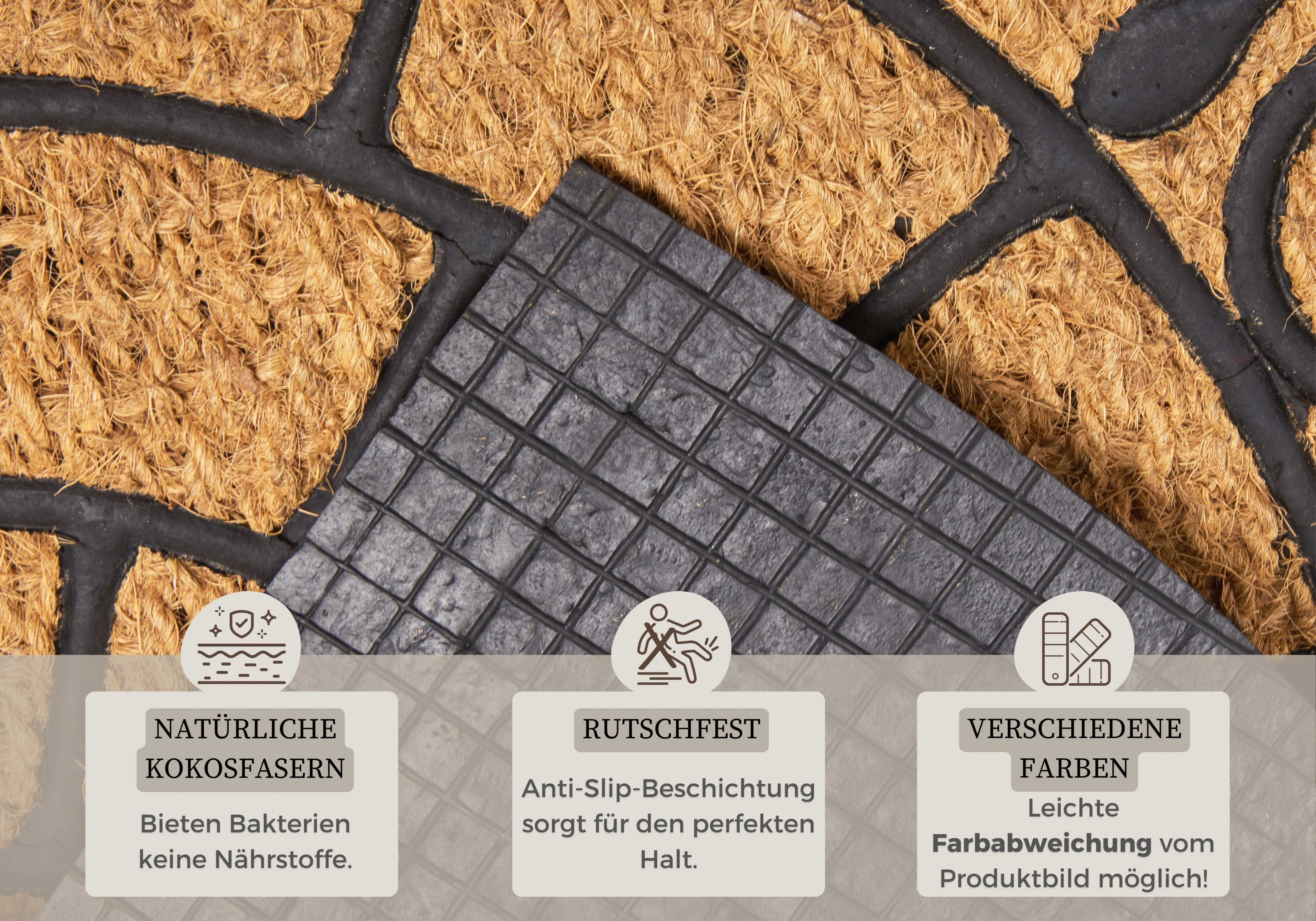 HANSE Home Mat Halfrond Kokos, rubber, vuilafstotende mat, buiten, antislip, binnen, kokosmat