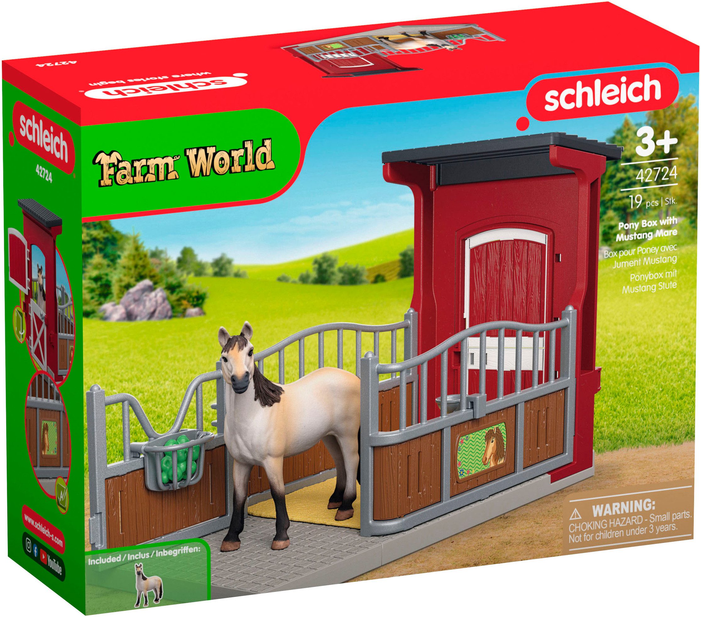Schleich® Speelwereld FARM WORLD, Ponybox mit Mustang Stute (42724)