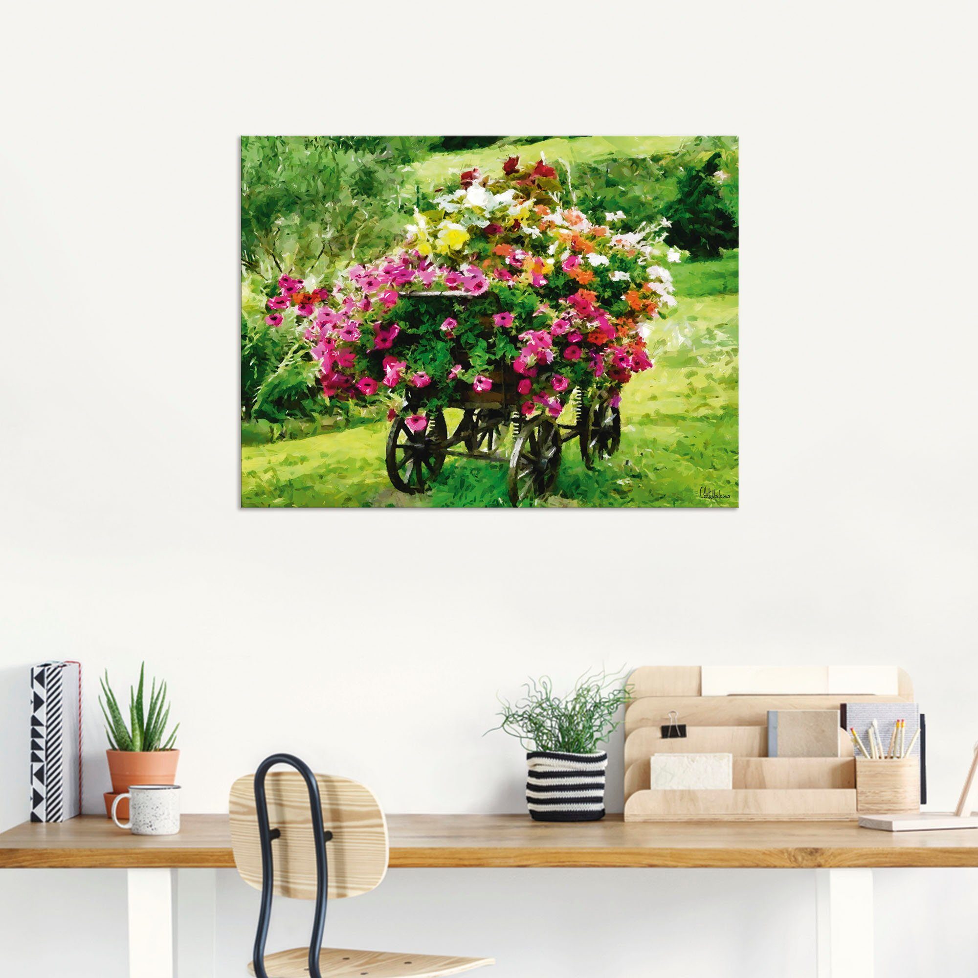 Artland Artprint Koets met bloemen als artprint van aluminium, artprint voor buiten, artprint op linnen, poster in verschillende maten. maten