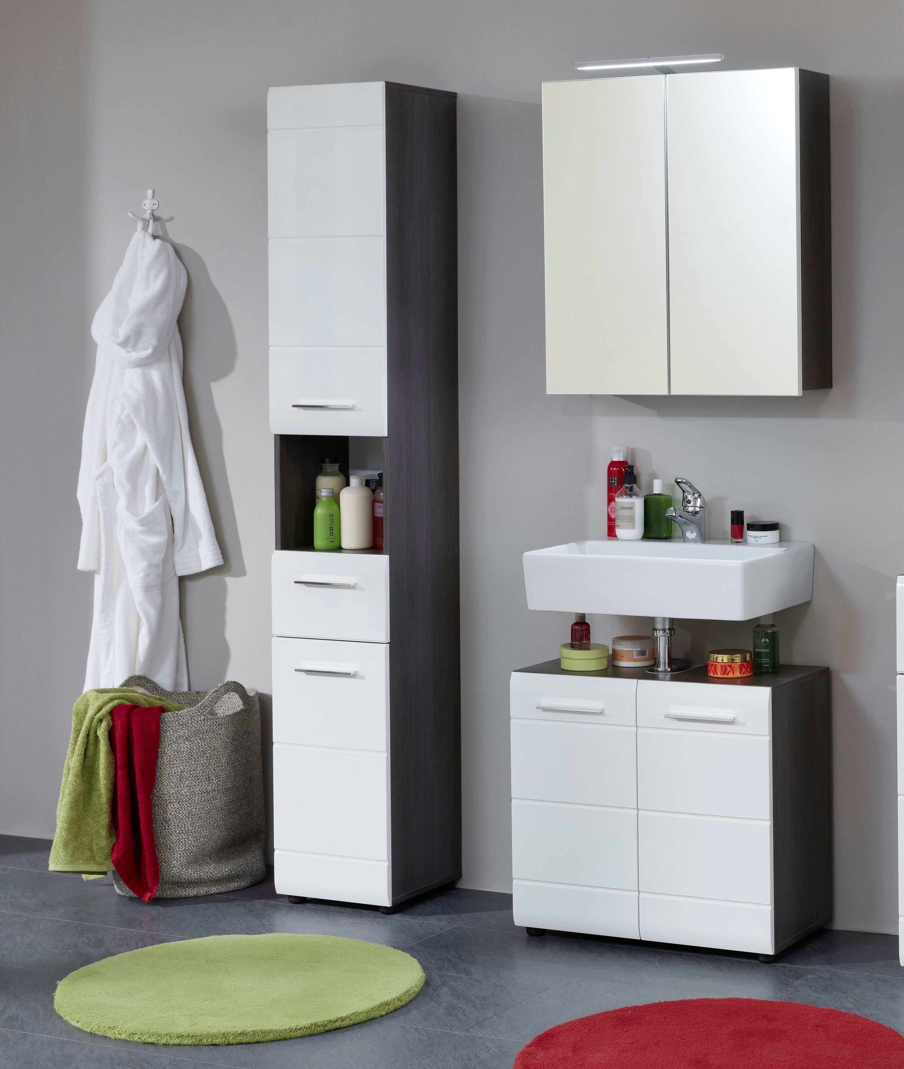 INOSIGN Badkamerserie Sovana Hoge kast, wastafel en spiegelkast met verlichting (set, 3-delig)